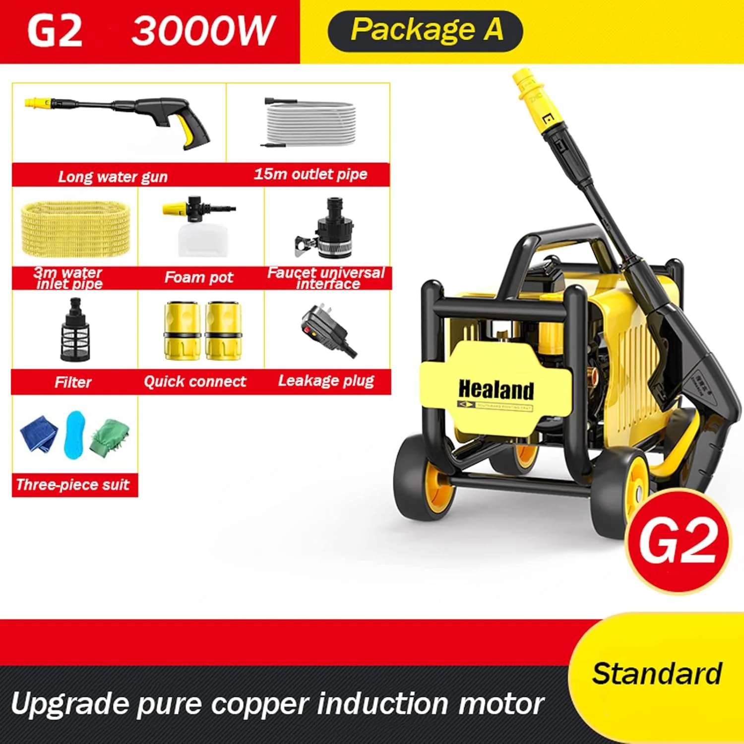 دستگاه کارواش فشار قوی، 220 ولت 3000 وات، تفنگ آب پاش اتوماتیک، تولید کننده فوم، پمپ آب، دستگاه تمیز کننده خودرو، A