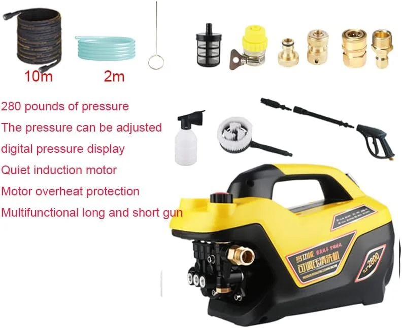 کارواش قابل تنظیم فشار، تفنگی آب پاش، دستگاه تمیز کننده پرقدرت، برس دستی، پمپ آب، کارواش قابل حمل (رنگ: پکیج 4، سایز: نوع)