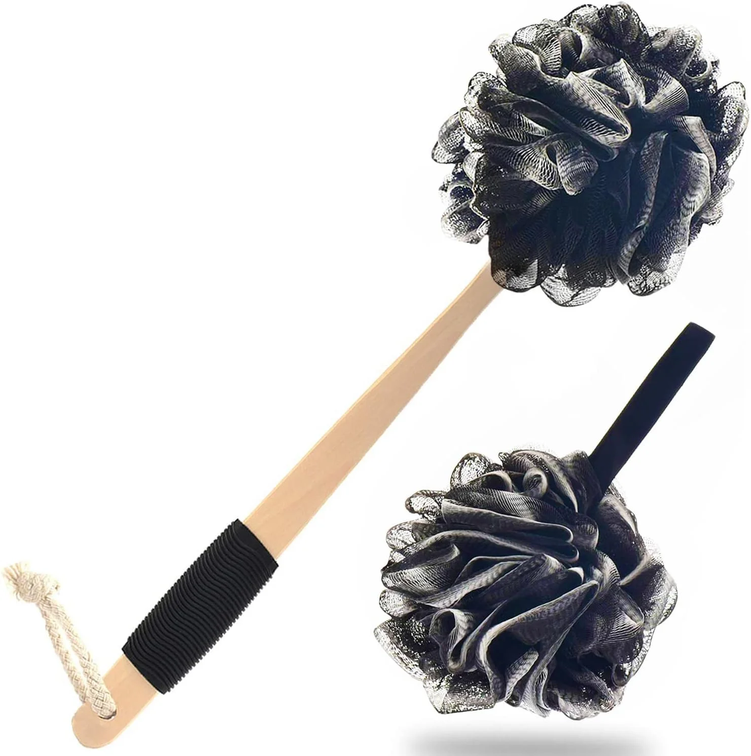 KASTWAVE Loofah With Handle, Back Scrubber Bath Ball, Long Brush Stick, Silk Shower Belt, PE Soft Mesh Men's Ladies Bath Sponge (Black) KASTWAVE Loofah With Handle, Back Scrubber Bath Ball, Long Brush Stick, Silk Shower Belt, PE Soft Mesh Men's Ladies Bath Sponge (Black)