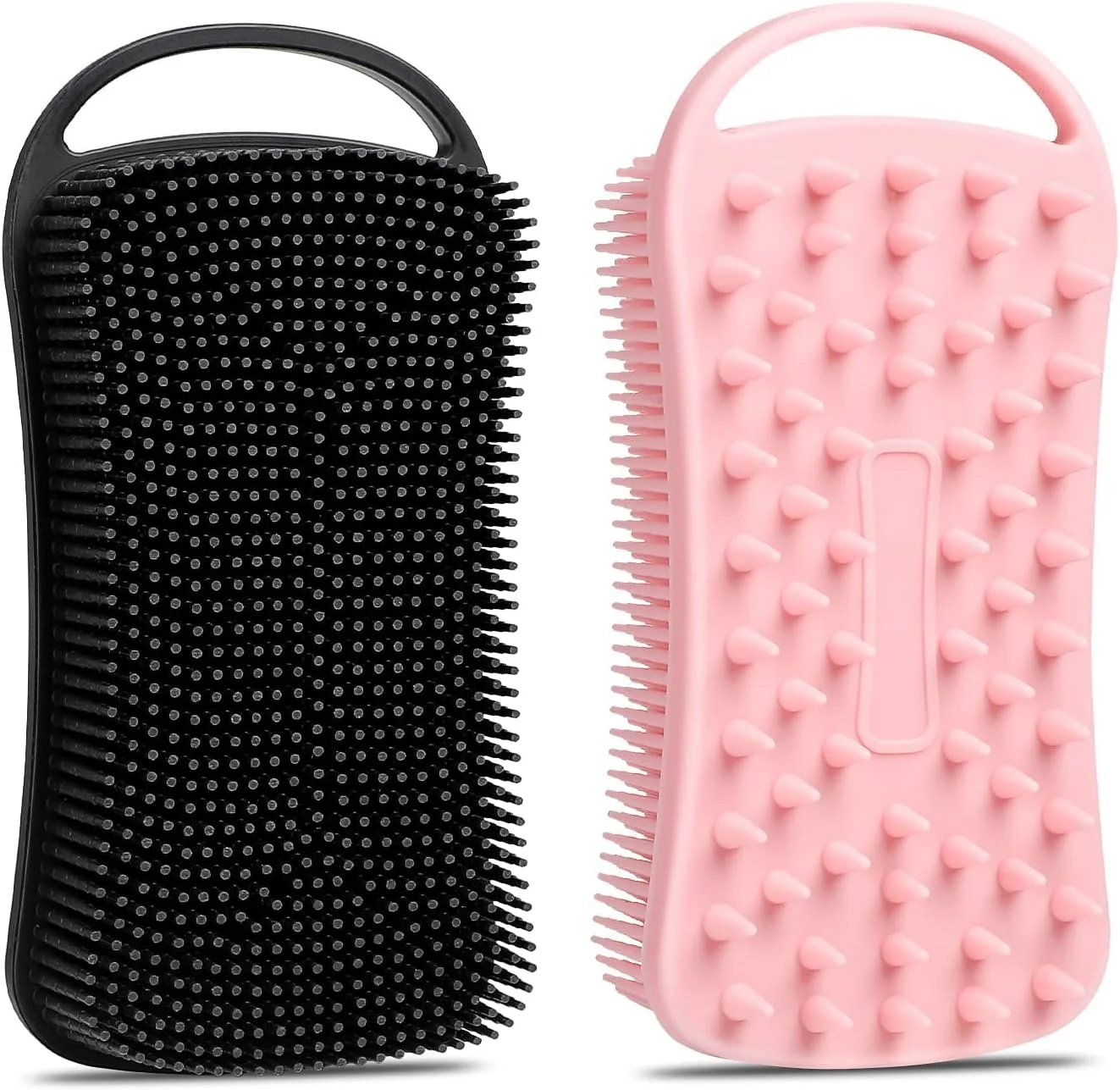 لیف سیلیکونی بدن KASTWAVE، 2 عدد لیف لایه بردار بدن، لیف نرم سیلیکونی، برس حمام و شامپو 2 در 1، پاک کننده و لایه بردار پوست برای پوست های حساس و انواع پوست (صورتی + مشکی)