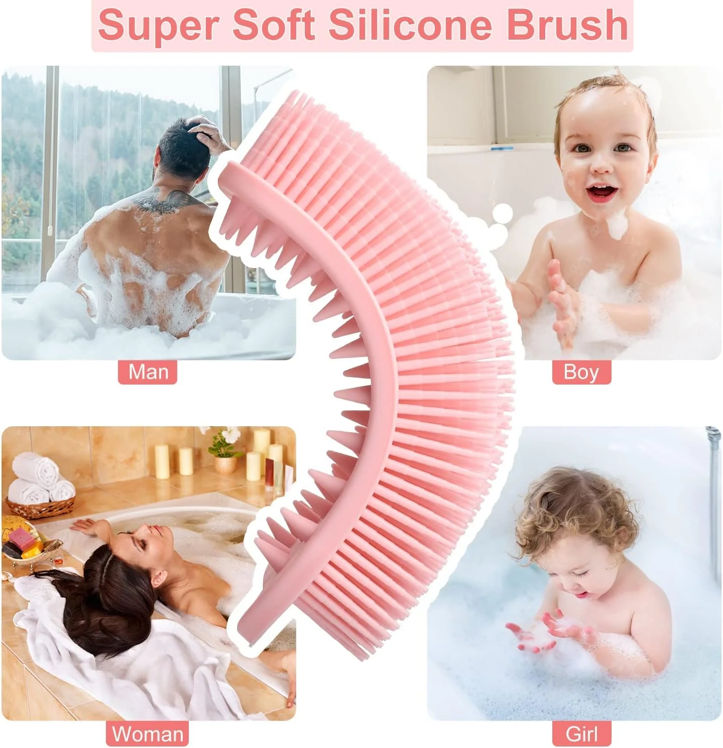 لیف سیلیکونی بدن KASTWAVE، 2 عدد لیف لایه بردار بدن، لیف نرم سیلیکونی، برس حمام و شامپو 2 در 1، پاک کننده و لایه بردار پوست برای پوست های حساس و انواع پوست (صورتی + مشکی)