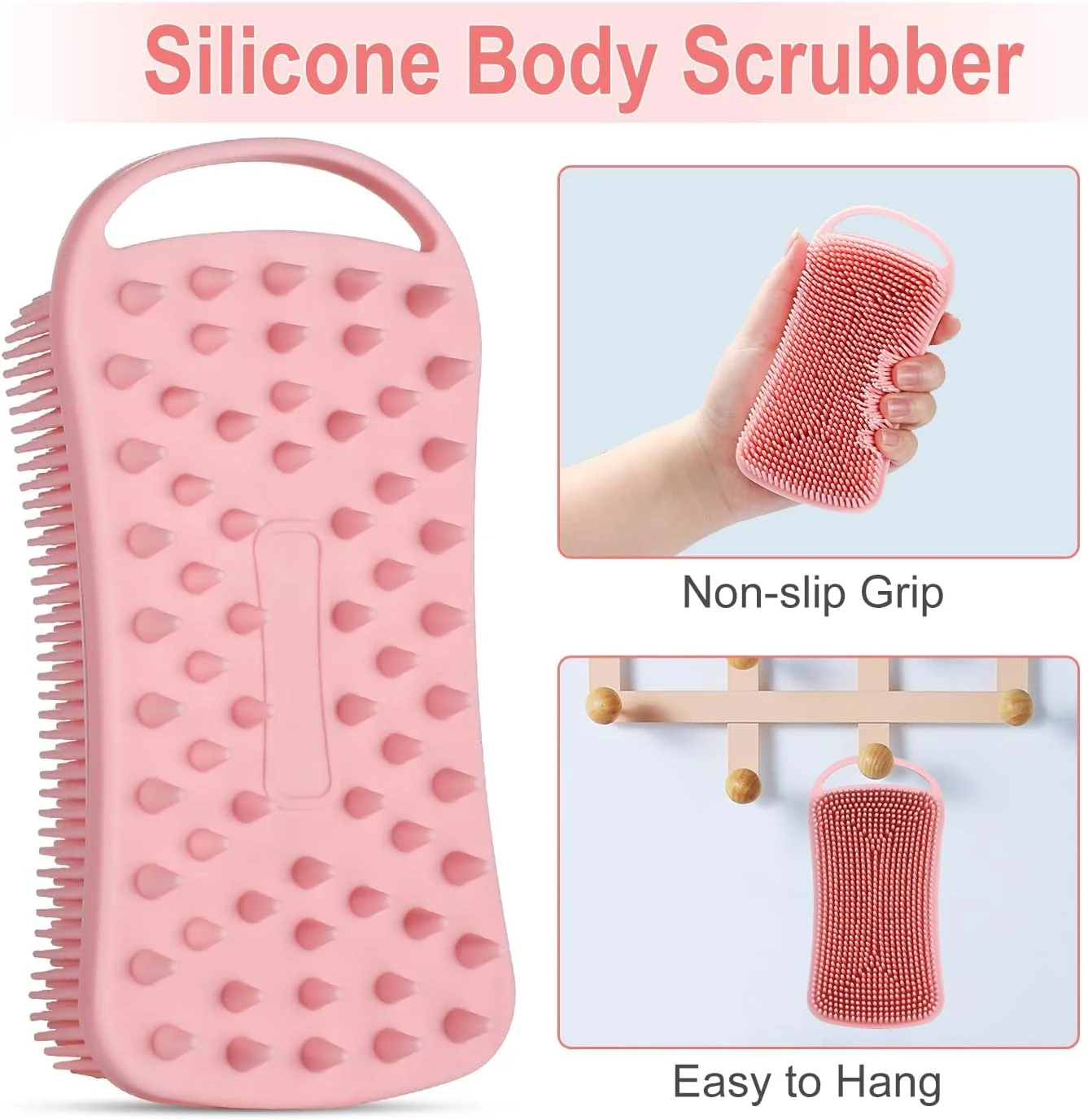 لیف سیلیکونی بدن KASTWAVE، 2 عدد لیف لایه بردار بدن، لیف نرم سیلیکونی، برس حمام و شامپو 2 در 1، پاک کننده و لایه بردار پوست برای پوست های حساس و انواع پوست (صورتی + مشکی)