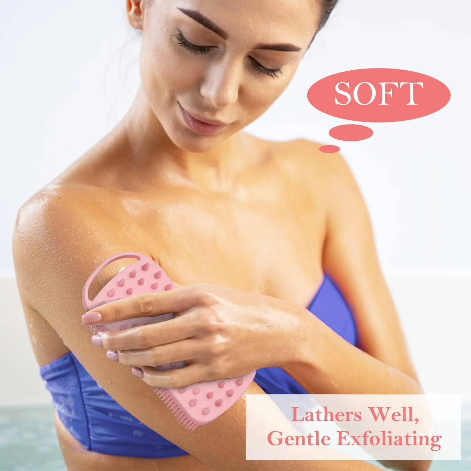 لیف سیلیکونی بدن KASTWAVE، 2 عدد لیف لایه بردار بدن، لیف نرم سیلیکونی، برس حمام و شامپو 2 در 1، پاک کننده و لایه بردار پوست برای پوست های حساس و انواع پوست (صورتی + مشکی)