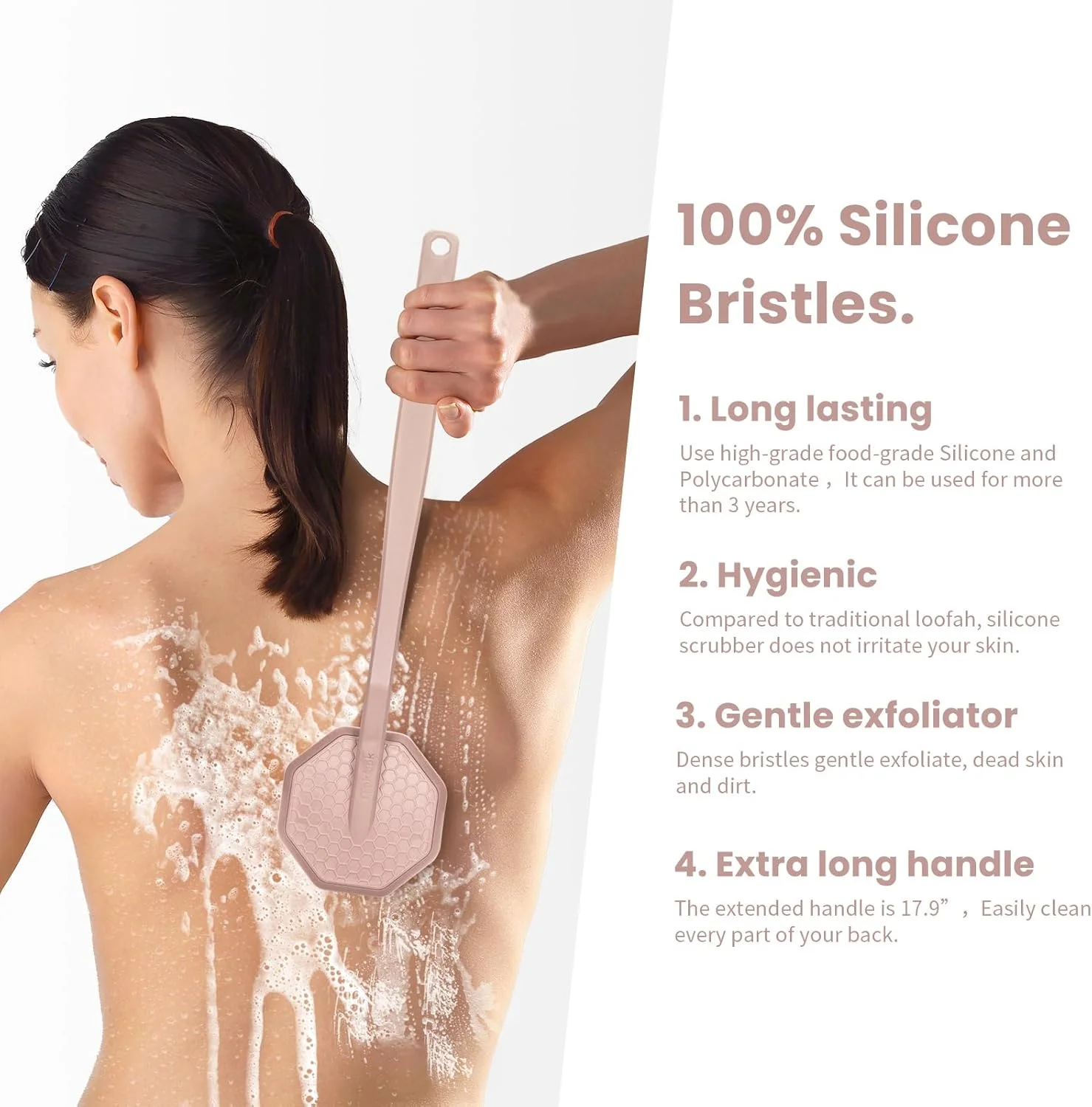 لیف سیلیکونی پشت شوی نقره اندود iTokGoK با دسته بلند برای حمام، برس پشت شوی دسته بلند برای آقایان و بانوان، دسته ارگونومیک ضد لغزش، بادوام - صورتی ماسه ای لیف سیلیکونی پشت شوی نقره اندود iTokGoK با دسته بلند برای حمام، برس پشت شوی دسته بلند برای آقایان و بانوان، دسته ارگونومیک ضد لغزش، بادوام - صورتی ماسه ای