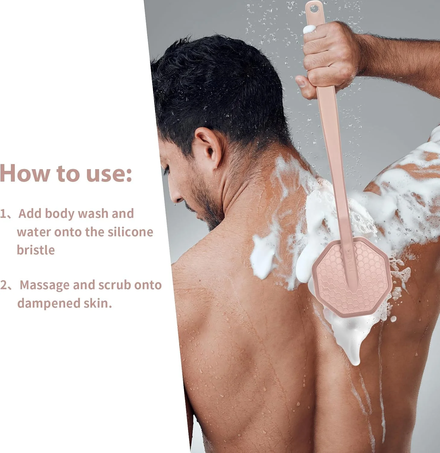 لیف سیلیکونی پشت شوی نقره اندود iTokGoK با دسته بلند برای حمام، برس پشت شوی دسته بلند برای آقایان و بانوان، دسته ارگونومیک ضد لغزش، بادوام - صورتی ماسه ای لیف سیلیکونی پشت شوی نقره اندود iTokGoK با دسته بلند برای حمام، برس پشت شوی دسته بلند برای آقایان و بانوان، دسته ارگونومیک ضد لغزش، بادوام - صورتی ماسه ای