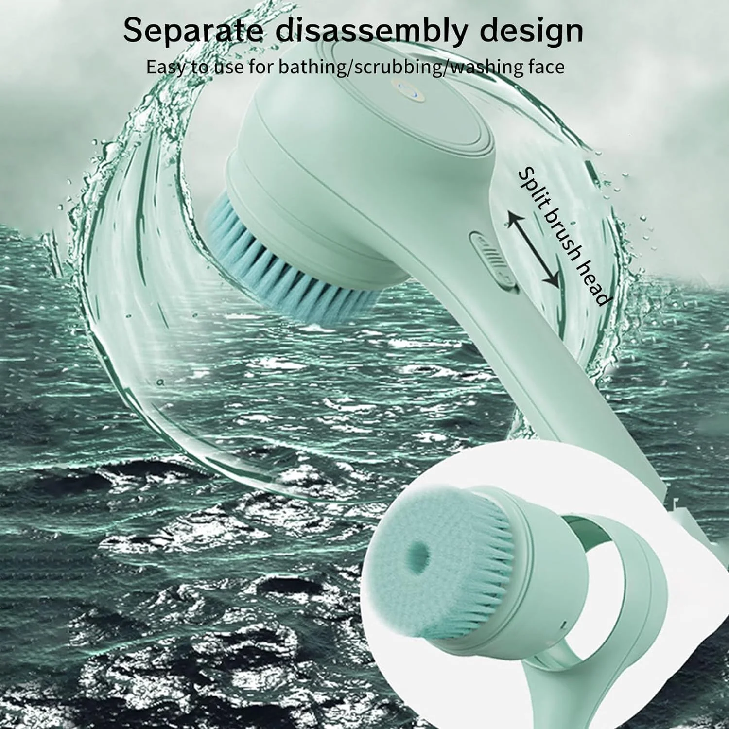 برس حمام دو دسته با 5 سر قابل تعویض، اسکرابر برقی بدن قابل شارژ آزونی، برس دوش لایه بردار و ماساژور چرخشی خودکار، ضد آب IPX7 برای پاکسازی عمیق برس حمام دو دسته با 5 سر قابل تعویض، اسکرابر برقی بدن قابل شارژ آزونی، برس دوش لایه بردار و ماساژور چرخشی خودکار، ضد آب IPX7 برای پاکسازی عمیق