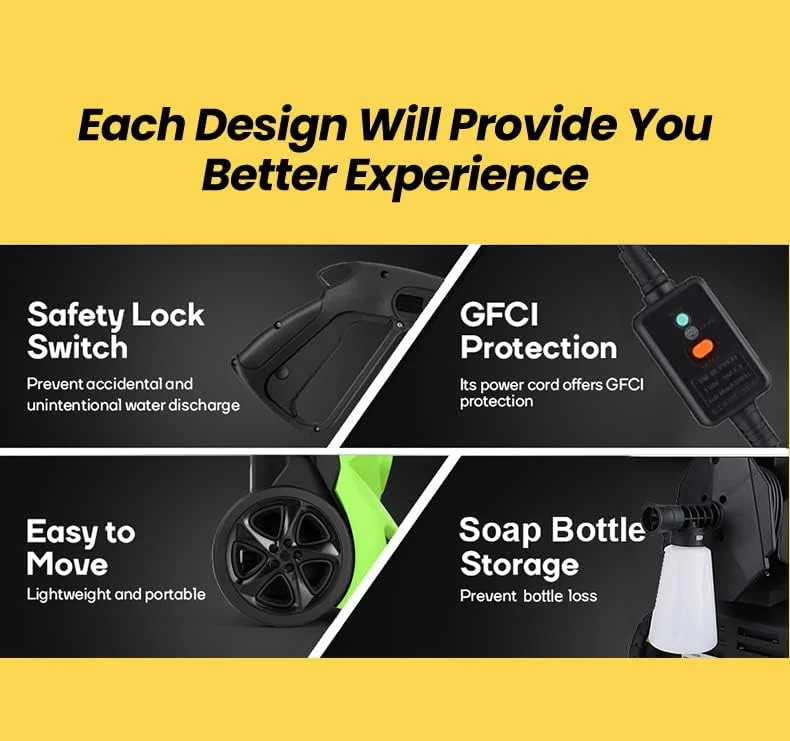 دستگاه کارواش پرفشار، جاروبرقی، پمپ کارواش، تفنگ آب پاش برای شستشوی خودرو، ابزار باغبانی و نظافت، گرین ورکس 1400 وات