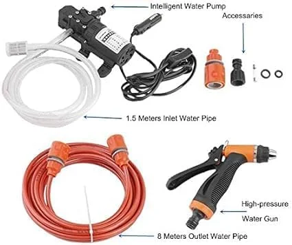 پمپ کارواش، پمپ آب خود مکش فشار قوی قابل حمل 12 ولت برای تمیز کردن سریع، کیت واشر برقی