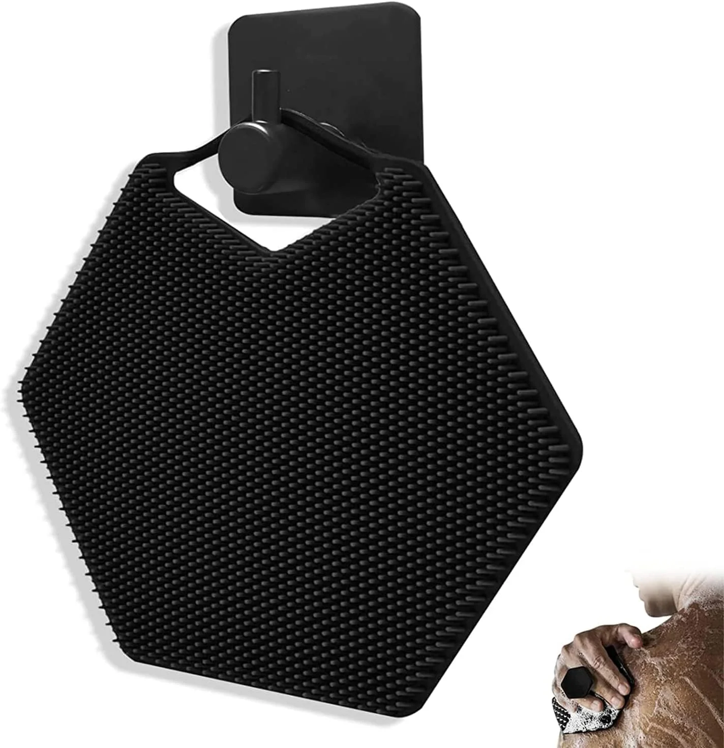 اسکرابر بدن سیلیکونی نرم HEXXEE Amzuia و قلاب نگهدارنده، برس پاک کننده دستی دوش، اسکرابر بدن سیلیکونی دوش، لایه برداری ملایم و ماساژ برای انواع پوست (برس حمام - مشکی) اسکرابر بدن سیلیکونی نرم HEXXEE Amzuia و قلاب نگهدارنده، برس پاک کننده دستی دوش، اسکرابر بدن سیلیکونی دوش، لایه برداری ملایم و ماساژ برای انواع پوست (برس حمام - مشکی)