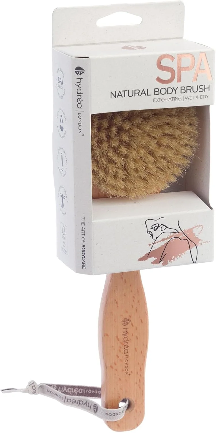 برس بدن خشک هیدرآ لندن - برس لایه بردار ممتاز پوست خشک با موهای طبیعی، برس خشک ضد سلولیت، اسکرابر لایه بردار بدن، چوب راش دارای گواهی FSC®.
