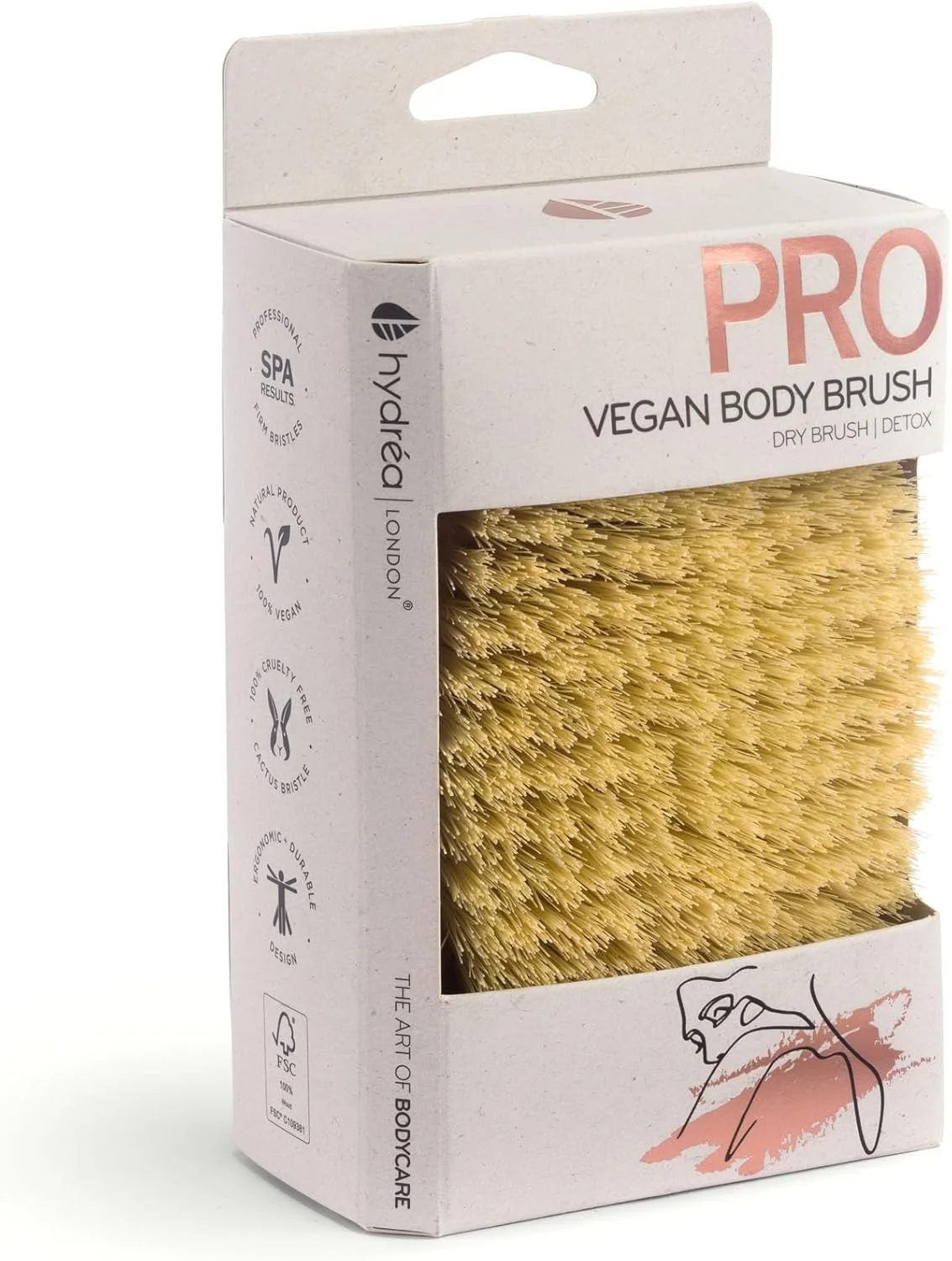 برس بدن هیدرا لندن - لایه بردار خشک، از بین برنده سلولیت و لایه بردار پوست، کمک به بهبود جریان لنفاوی - 100% وگان، چوب راش دارای گواهی FSC® و موی کاکتوس طبیعی