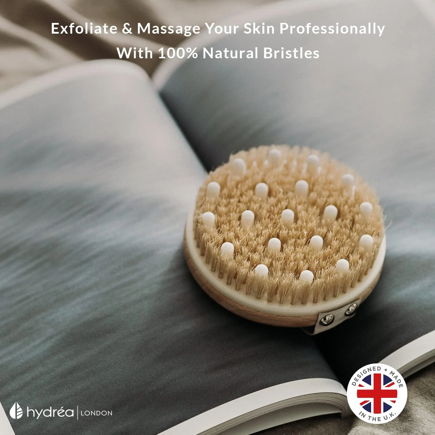 برس بدن هیدرا لندن - ماساژور ضد سلولیت ترکیبی مرطوب و خشک با موهای طبیعی و برجستگی های لاستیکی انعطاف پذیر - لایه بردار و اسکرابر بدن برای دوش برای پوستی صاف تر
