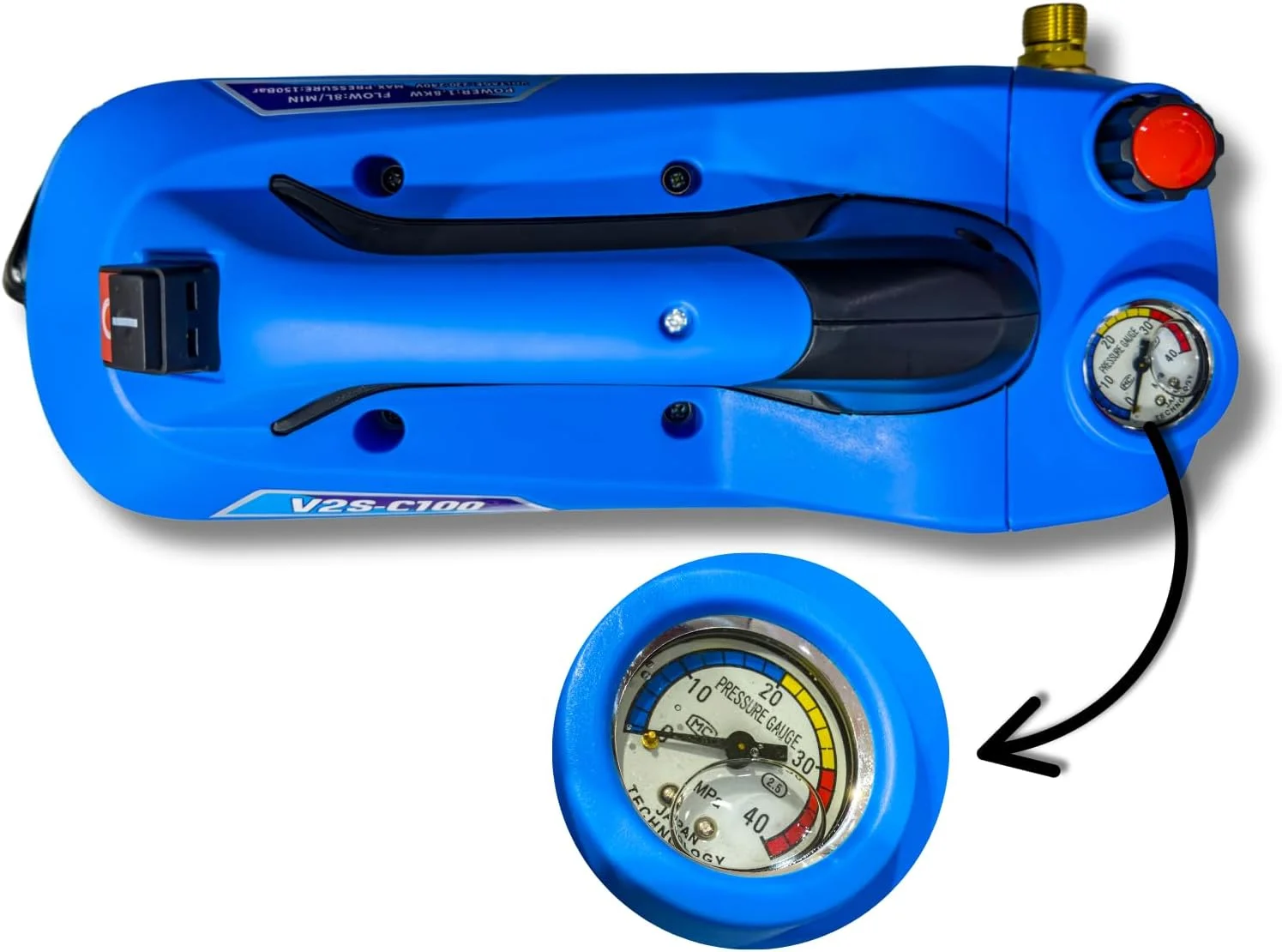 پمپ کارواش فشار قوی Power V2S-C100 – 1800 وات | حداکثر فشار 150 بار | جریان 8 لیتر در دقیقه | موتور مسی | ایده آل برای تمیز کردن HVAC، کارواش و مصارف صنعتی