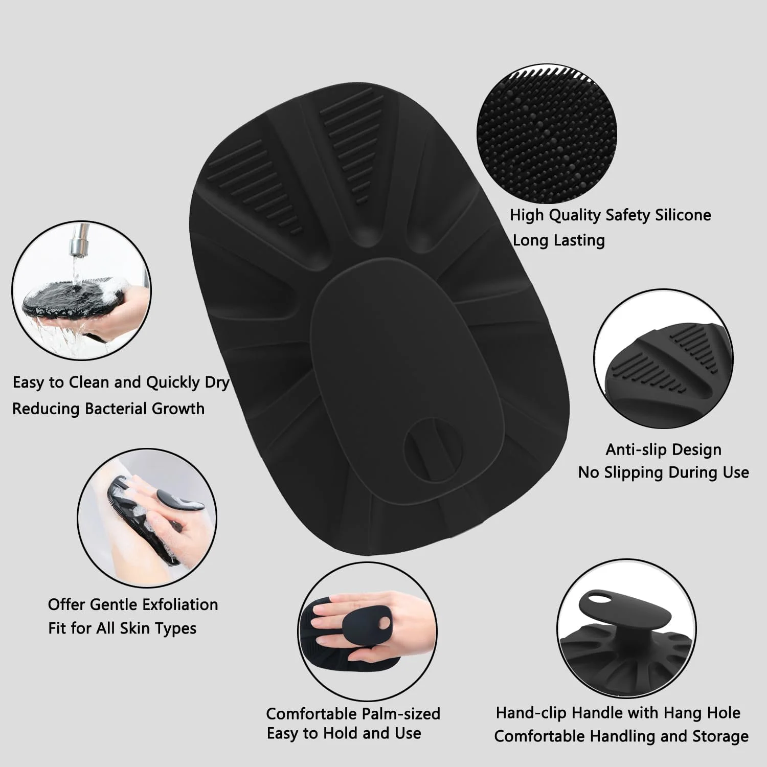 برس حمام سیلیکونی HieerBus برای آقایان و بانوان، مغذی، تمیز کننده و لایه بردار - دسته ضد لغزش، کف فراوان، ماندگاری بالا، تمیز کردن آسان و بهداشتی تر، 1 عدد، مشکی برس حمام سیلیکونی HieerBus برای آقایان و بانوان، مغذی، تمیز کننده و لایه بردار - دسته ضد لغزش، کف فراوان، ماندگاری بالا، تمیز کردن آسان و بهداشتی تر، 1 عدد، مشکی