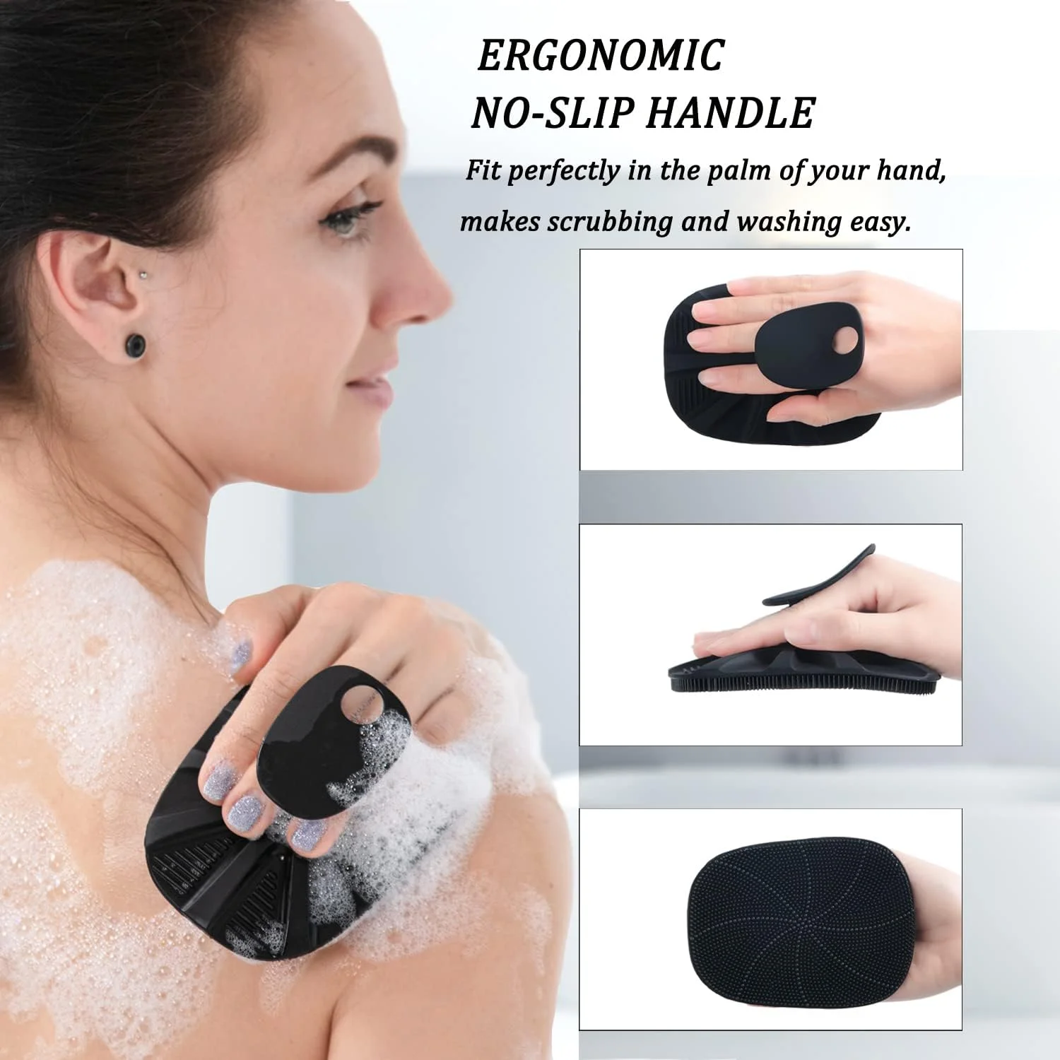 برس حمام سیلیکونی HieerBus برای آقایان و بانوان، مغذی، تمیز کننده و لایه بردار - دسته ضد لغزش، کف فراوان، ماندگاری بالا، تمیز کردن آسان و بهداشتی تر، 1 عدد، مشکی برس حمام سیلیکونی HieerBus برای آقایان و بانوان، مغذی، تمیز کننده و لایه بردار - دسته ضد لغزش، کف فراوان، ماندگاری بالا، تمیز کردن آسان و بهداشتی تر، 1 عدد، مشکی