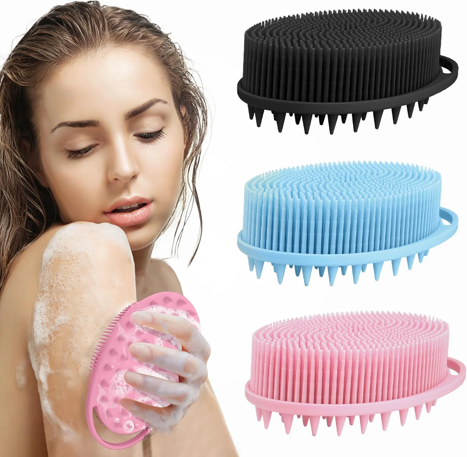 پک 3 عددی اسکرابر سیلیکونی بدن HadrNahkb، لوفا سیلیکونی نرم لایه بردار بدن، برس شستشوی 2 در 1 حمام و شامپو برای لایه برداری پوست، برس سیلیکونی بدن اسکرابر دوش حمام برای بدن پک 3 عددی اسکرابر سیلیکونی بدن HadrNahkb، لوفا سیلیکونی نرم لایه بردار بدن، برس شستشوی 2 در 1 حمام و شامپو برای لایه برداری پوست، برس سیلیکونی بدن اسکرابر دوش حمام برای بدن