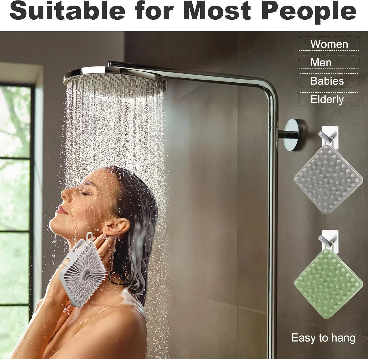 برس سیلیکونی بدن HAYSNA، لیف سیلیکونی دو طرفه، برس دوش سیلیکونی و برس شامپو ماساژور سر برای انواع پوست حساس کودکان، زنان و مردان (خاکستری خنک)