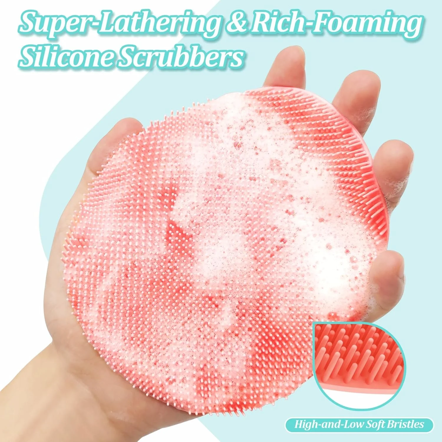 GEENOA Soft Silicone Bath Gloves 2PCS, 360° Anti-Slip Silicone Body Scrubber for Rich Foaming Deep Cleaning, Revolutionary No-Grip & Hand-fit Design Shower Scrubber for All Skin Types.(Black+Pink)