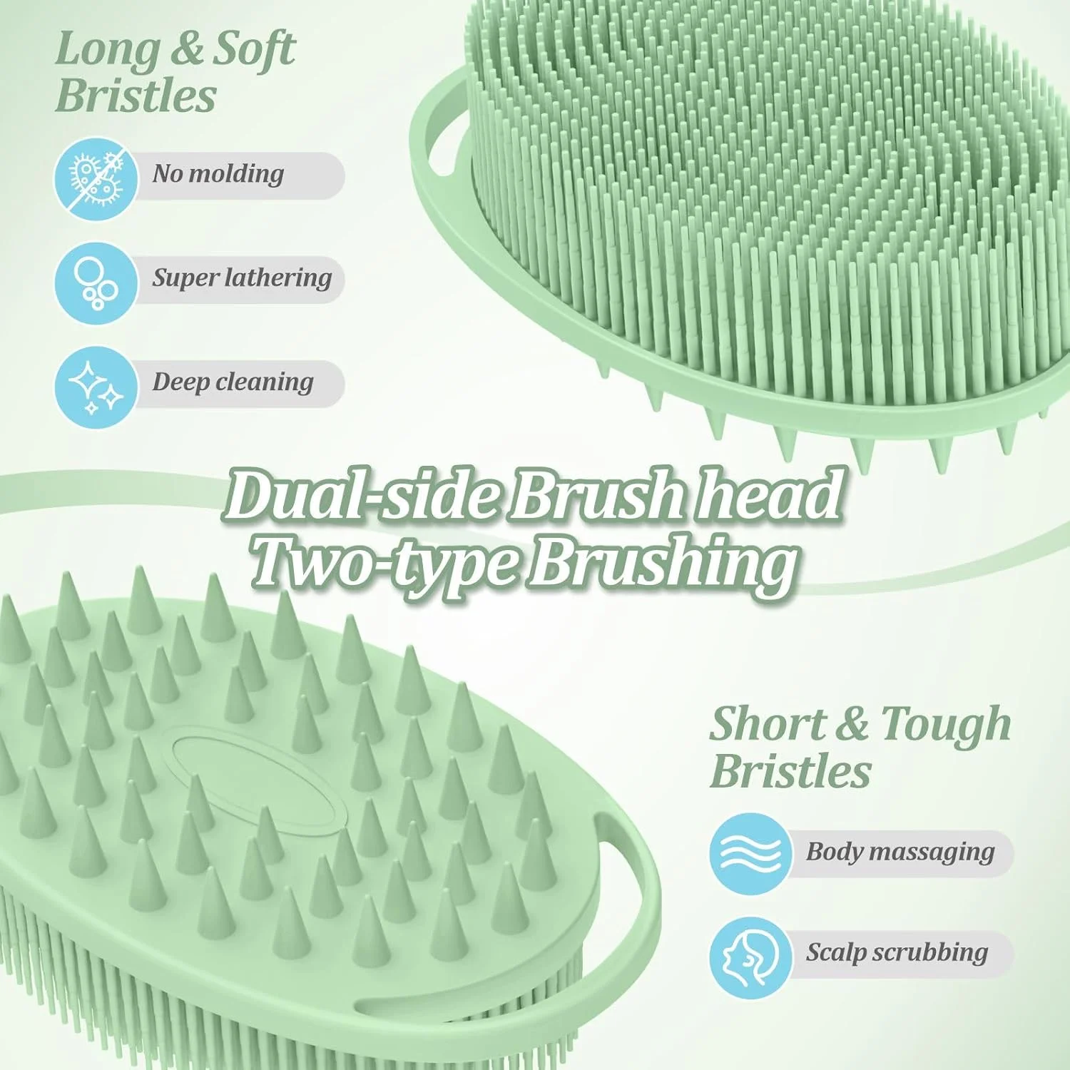 GEENOA Soft Silicone Body Scrubber 4PCS, 2-in-1 Bath & Shampoo Brush with Dual-Side Usage, Hygienic Silicone Loofah Shower Scrubber for Gentle Exfoliating & Good Lathering(Black/Pink/Green*2)