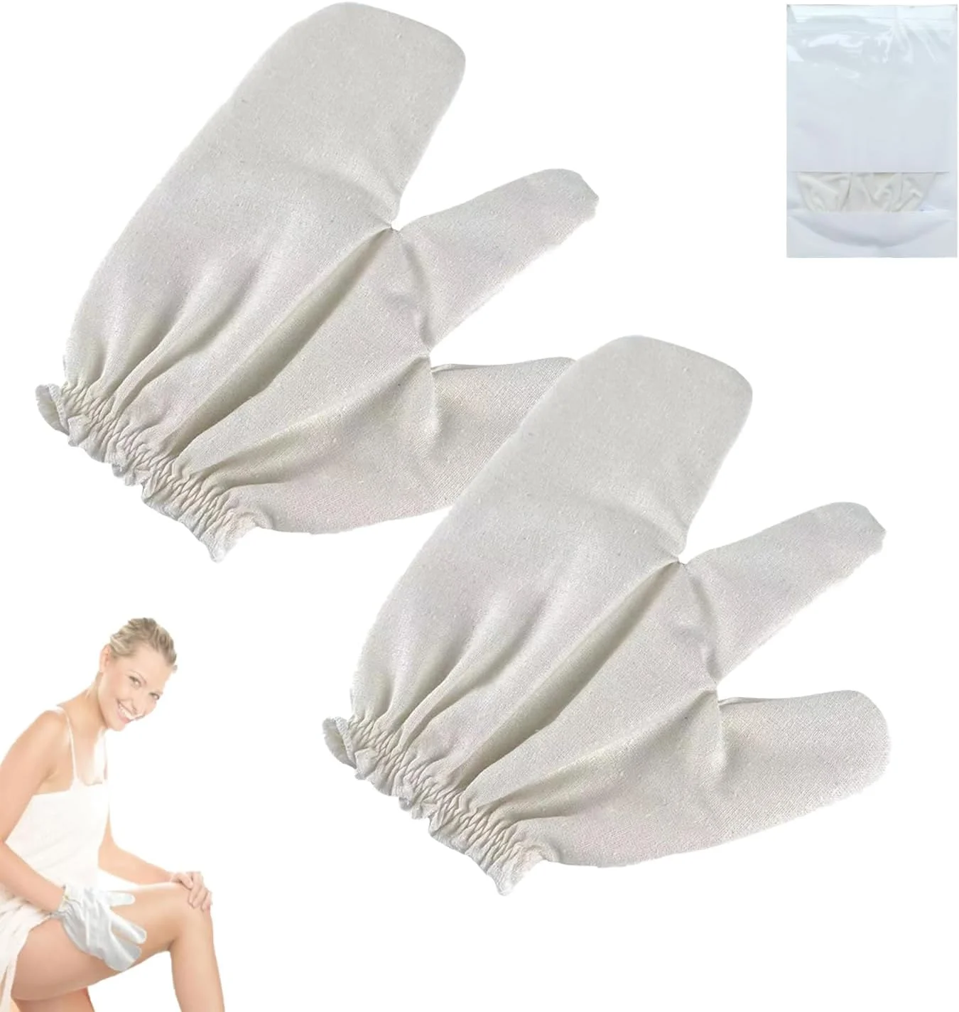 دستکش های گارشانای ابریشم خام برای برس خشک آیورودا و لایه برداری بدن - دستکش های ماساژ طبیعی با مچ الاستیک، حمام اسپا و تندرستی خانگی (2 عدد)