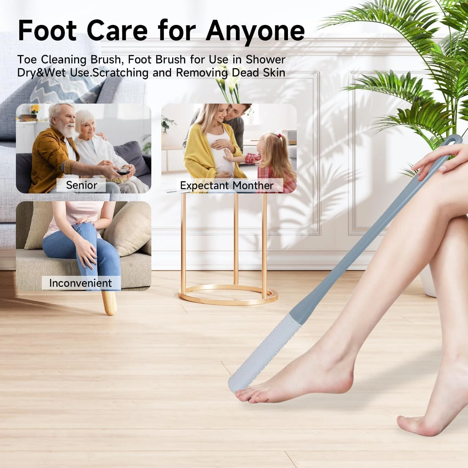 برس تمیز کننده انگشتان پا GLNRM - اسکرابر پا با دسته بلند 40 سانتی متری، برس سیلیکونی نرم لایه بردار پوست، اپلیکاتور لوسیون برای سالمندان، مردان و زنان | برس حمام پا