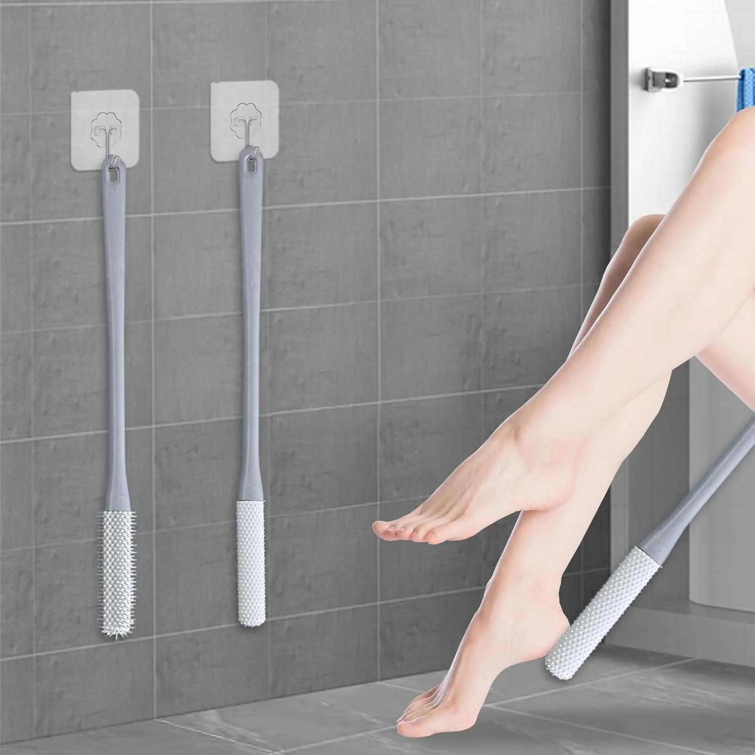 GEDEUBAN بسته 2 عددی برس تمیز کننده فاصله انگشتان پا سیلیکونی 15.7 اینچی با دسته بلند، اسکرابر انگشتان پا برای دوش