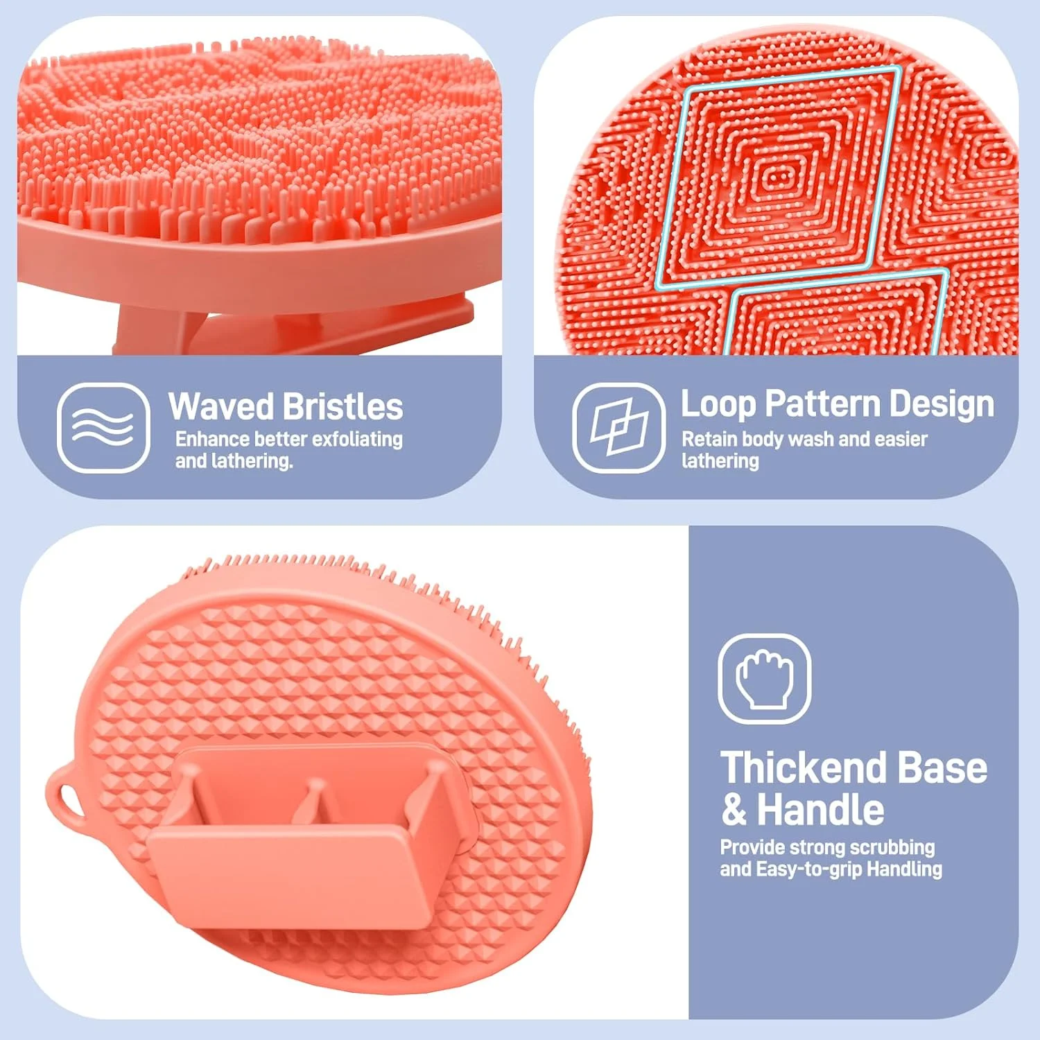 لیف سیلیکونی بدن GEENOA، لیف لایه بردار بدن با موهای متراکم و دسته راحت، لیف سیلیکونی فوق العاده کف کننده و پاک کننده عمیق برای استفاده در حمام (مشکی+صورتی)