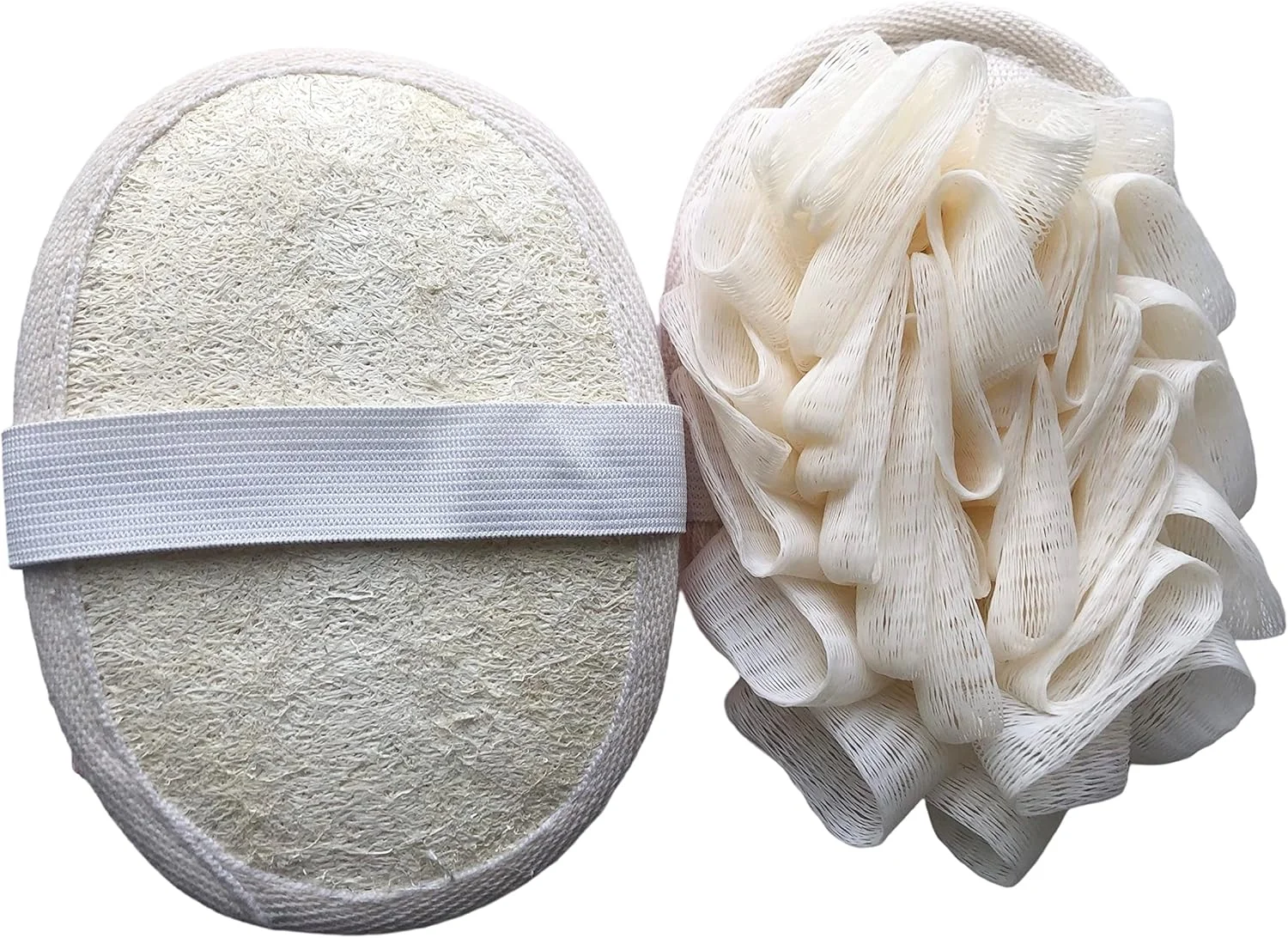 لیف بدن فووما، بسته 2 عددی، پف دوش مسافرتی با بند الاستیک، لایه بردار، قابل شستشو، پد لیف توری، توپ گل لیف، اسکرابر بزرگ بدن برای مردان و زنان