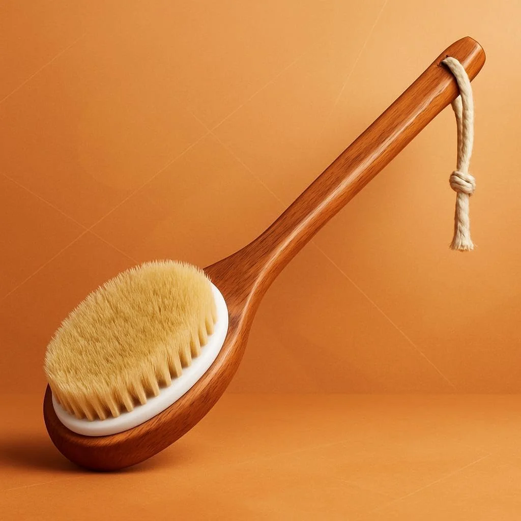 برس بدن FITTO با دسته بلند - موهای طبیعی، پاک کننده اسپا برای پشت، لایه برداری و ماساژ برس حمام برای مراقبت از پوست، دوش و آرامش، ملایم و بادوام