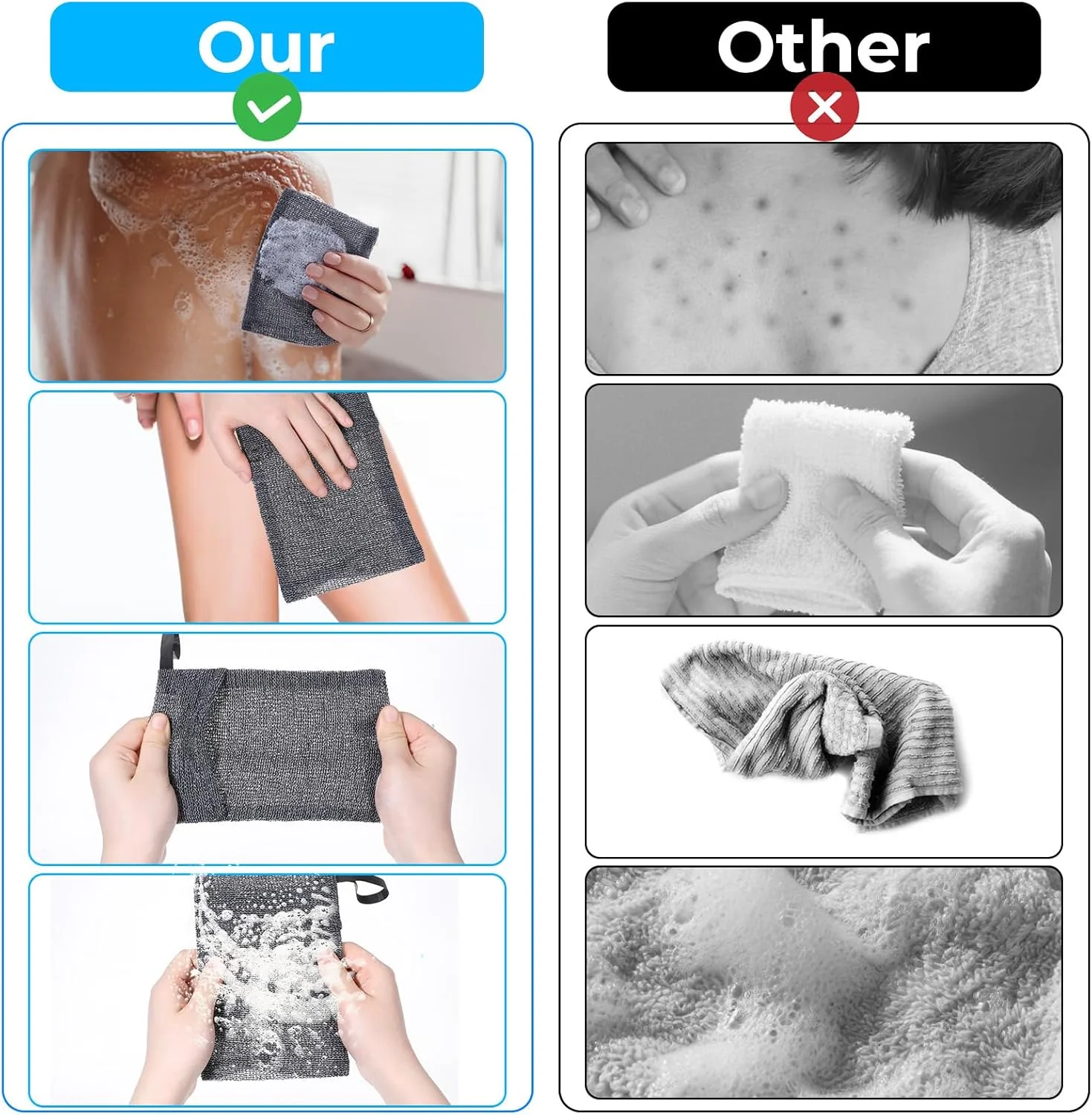 4 عدد کیسه صابون توری، کیسه محافظ صابون میله ای برای فوم دهی عمیق حمام، کیسه اسفنجی لیف صابون بدن، کیسه ایجاد کف صابون برای دوش، کیسه های صابون زبر در حمام (خاکستری)