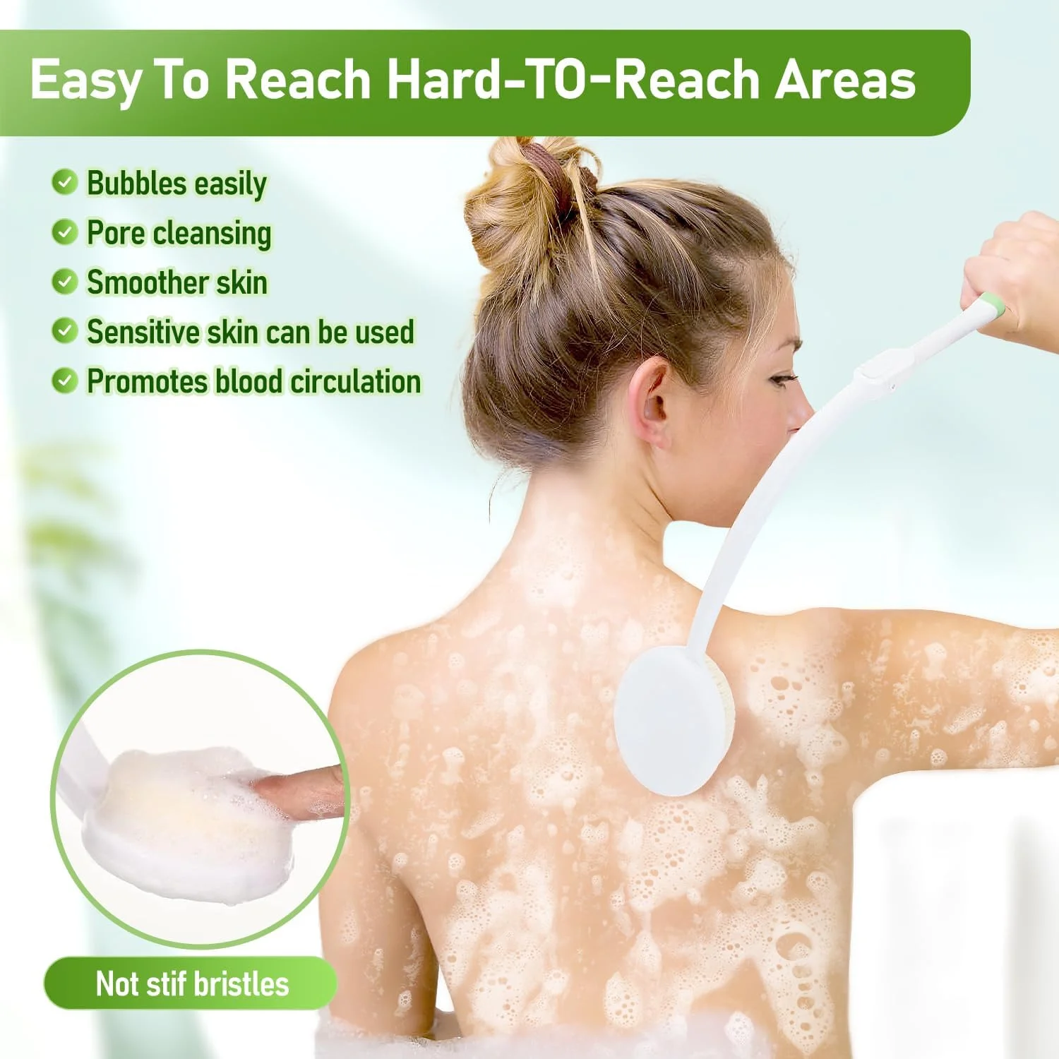 فنور اپلیکاتور لوسیون 3 در 1 برای پشت، خود، سالمندان و برس حمام پشت برای دوش برای مردان و زنان با دسته بلند، برس بدن دوش دسته بلند منحنی 18.9 اینچی، اسکرابر پشت برای دوش