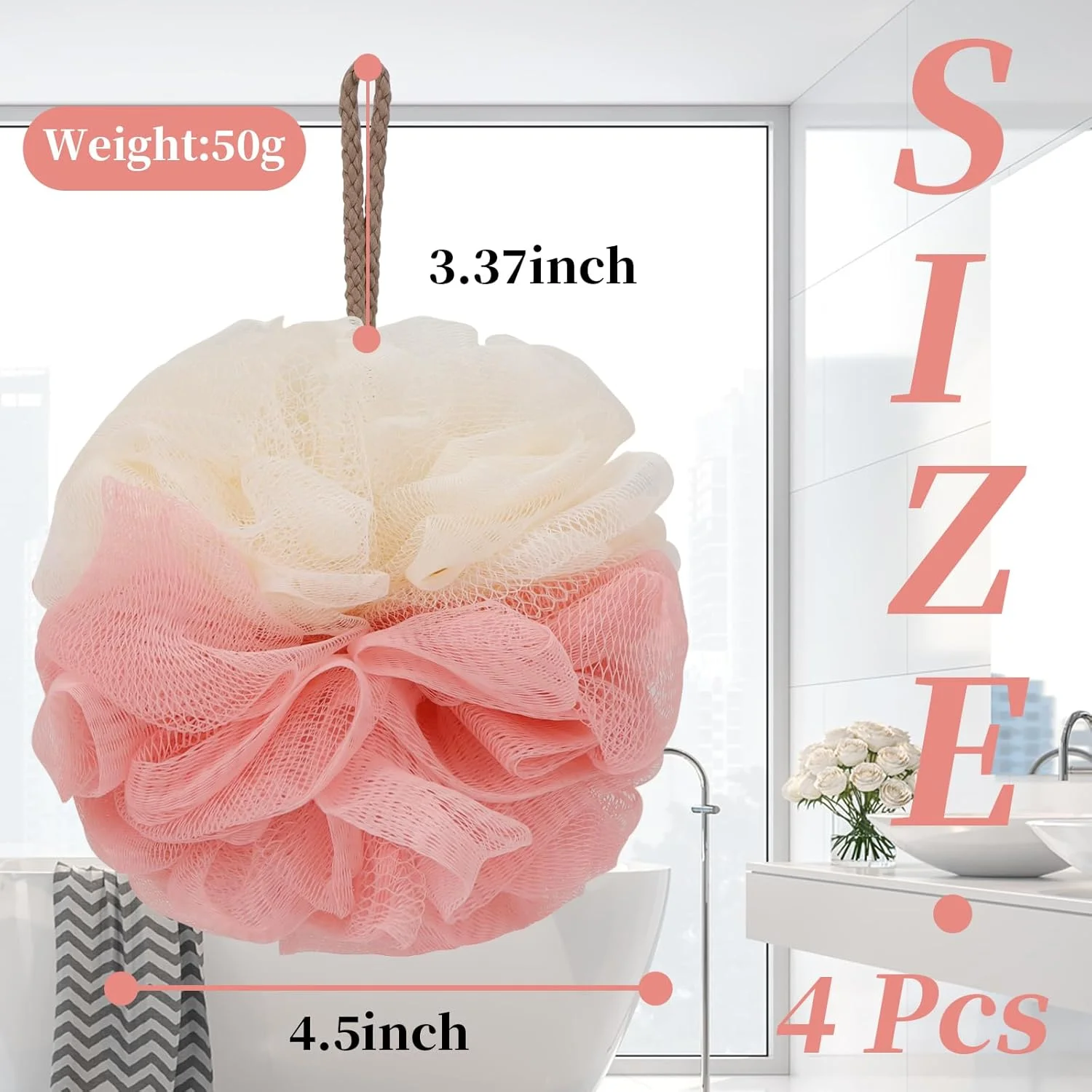 لیف حمام فارموگا، اسفنج اسکرابر پشت، اسفنج نرم توری، پوف لایه بردار، توپ حمام، اسفنج حمام برای زنان و مردان، لوازم جانبی حمام (4 عدد 50 گرم رنگ مخلوط)