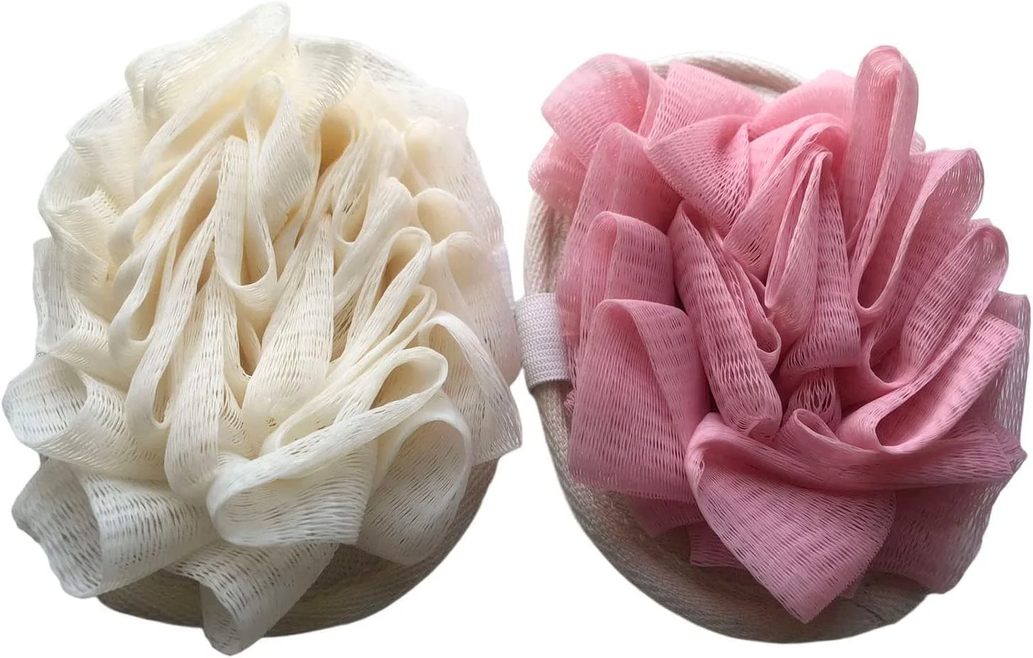 لیف بدن فووما، بسته 2 عددی، پف دوش مسافرتی با بند الاستیک، لایه بردار، قابل شستشو، پد لیف توری، توپ گل لیف، اسکرابر بزرگ بدن برای مردان و زنان