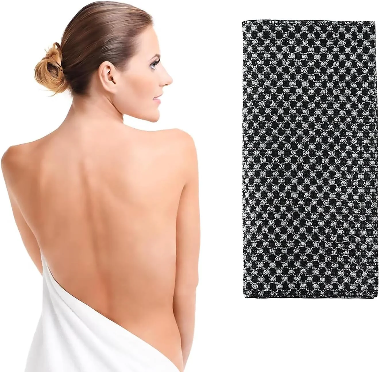 لیف لایه بردار، حوله لایه بردار طرح شبکه ای مشکی، اسکرابر لایه بردار بدن، برای لایه برداری پوست آقایان و بانوان (1 عدد)