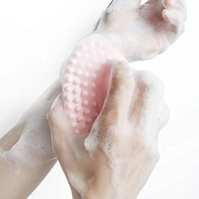 لیف سیلیکونی اسکراب بدن، برس حمام سیلیکونی، لوفا دوش سیلیکونی برای لایه برداری ملایم، کف کننده بادوام و بهداشتی تر از لوفا سنتی، برس بدن (صورتی)