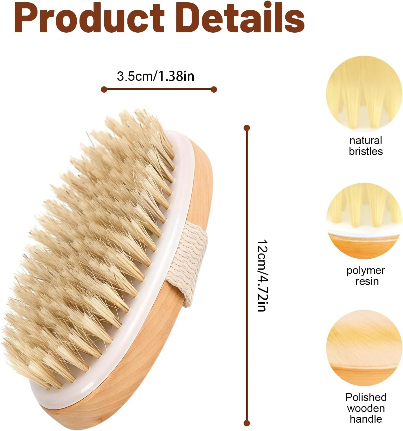 برس حمام خشک، برس بدن، برس ماساژ برای لایه برداری، ایده آل برای از بین بردن پوست مرده، بهبود عملکرد لنفاوی، لوازم جانبی حمام برای برس زدن خشک، قهوه ای
