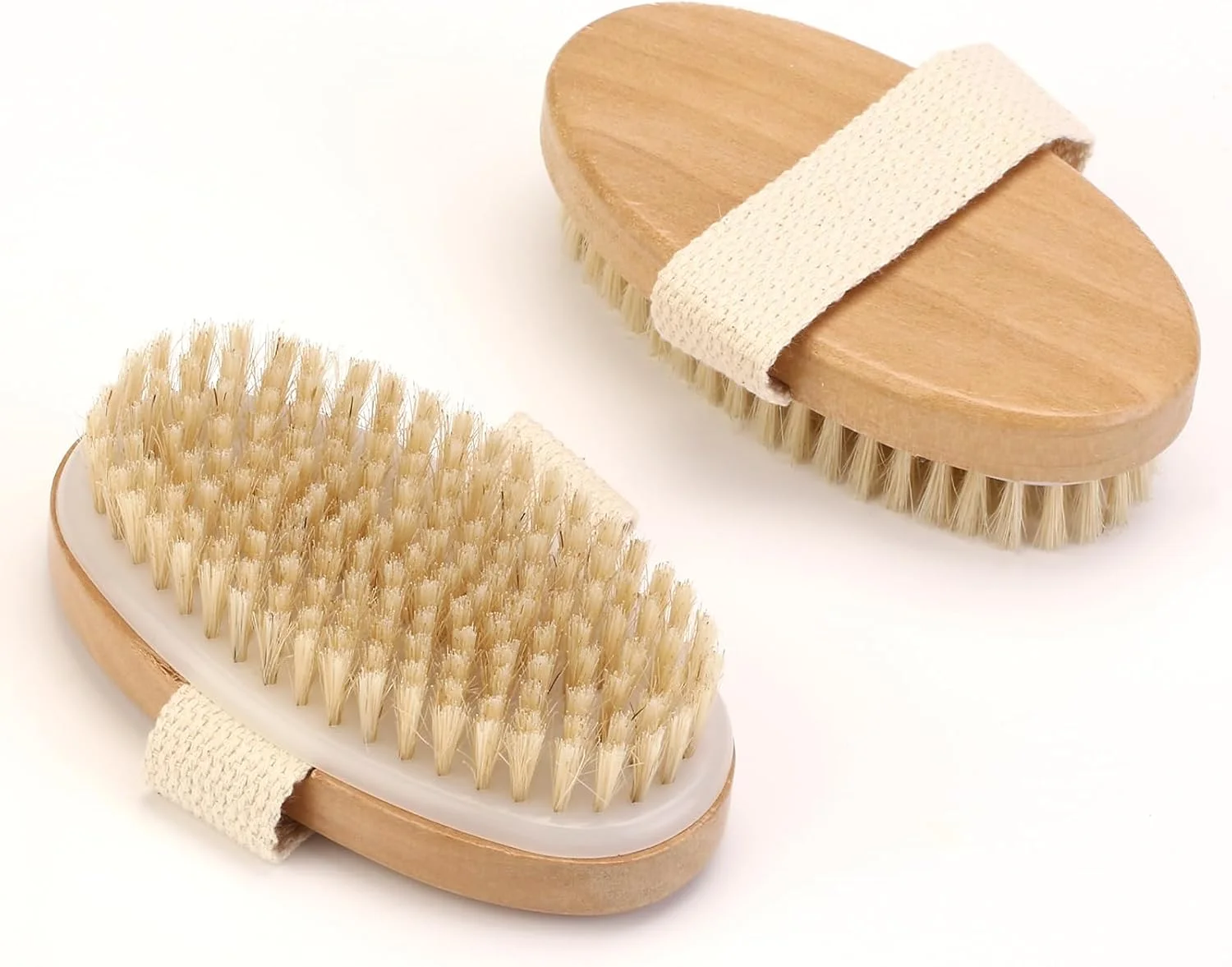 2Pcs Natural Bristle Exfoliating Brush, Body Scrubber for Lymphatic Drainage, Blood Circulation, Wet and Dry Brush, Deep Exfoliation for Smooth Skin
