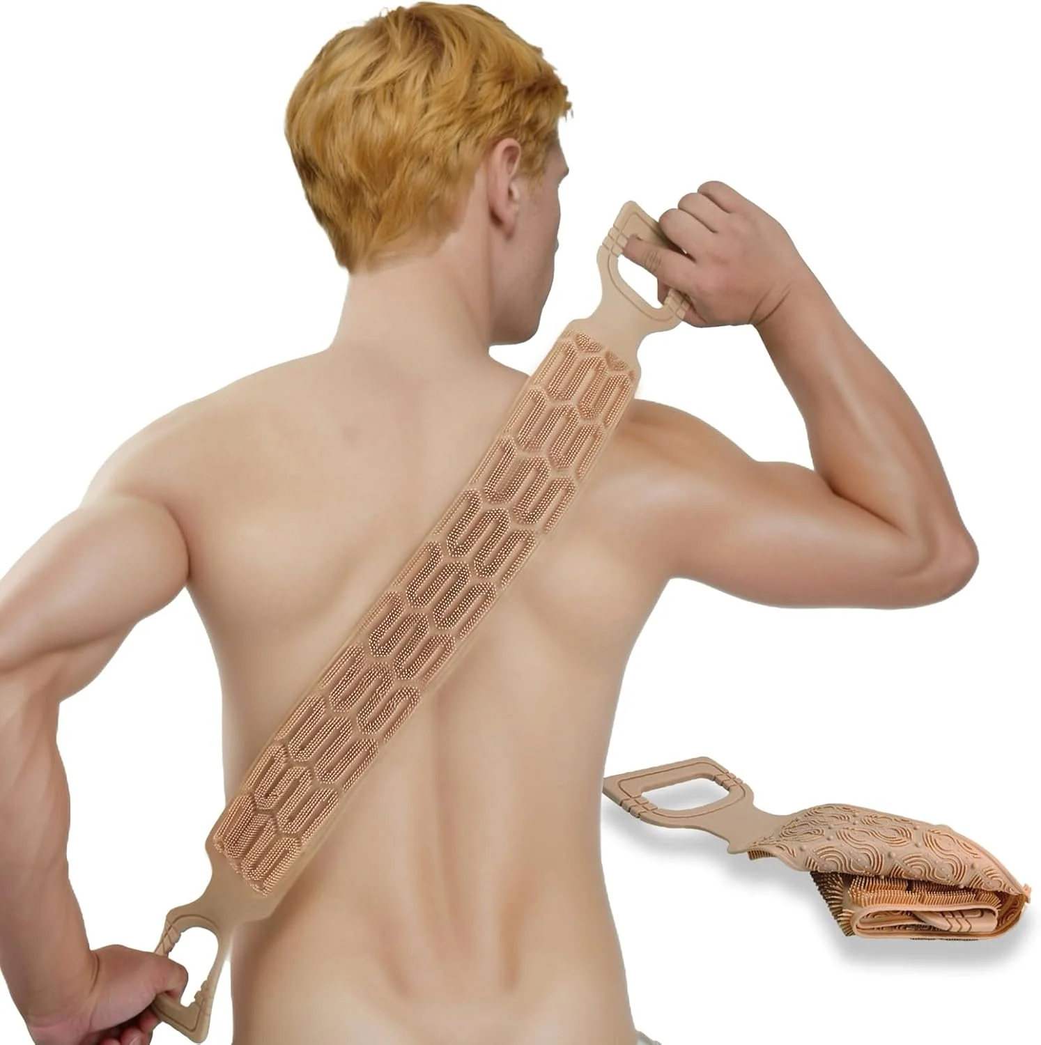 لیف اسکرابر پشت برای حمام، برس ماساژ پشت، لیف شستشوی دو طرفه برای تمیز کردن عمیق بدن برای مراقبت از پوست مردان و زنان (قهوه ای)