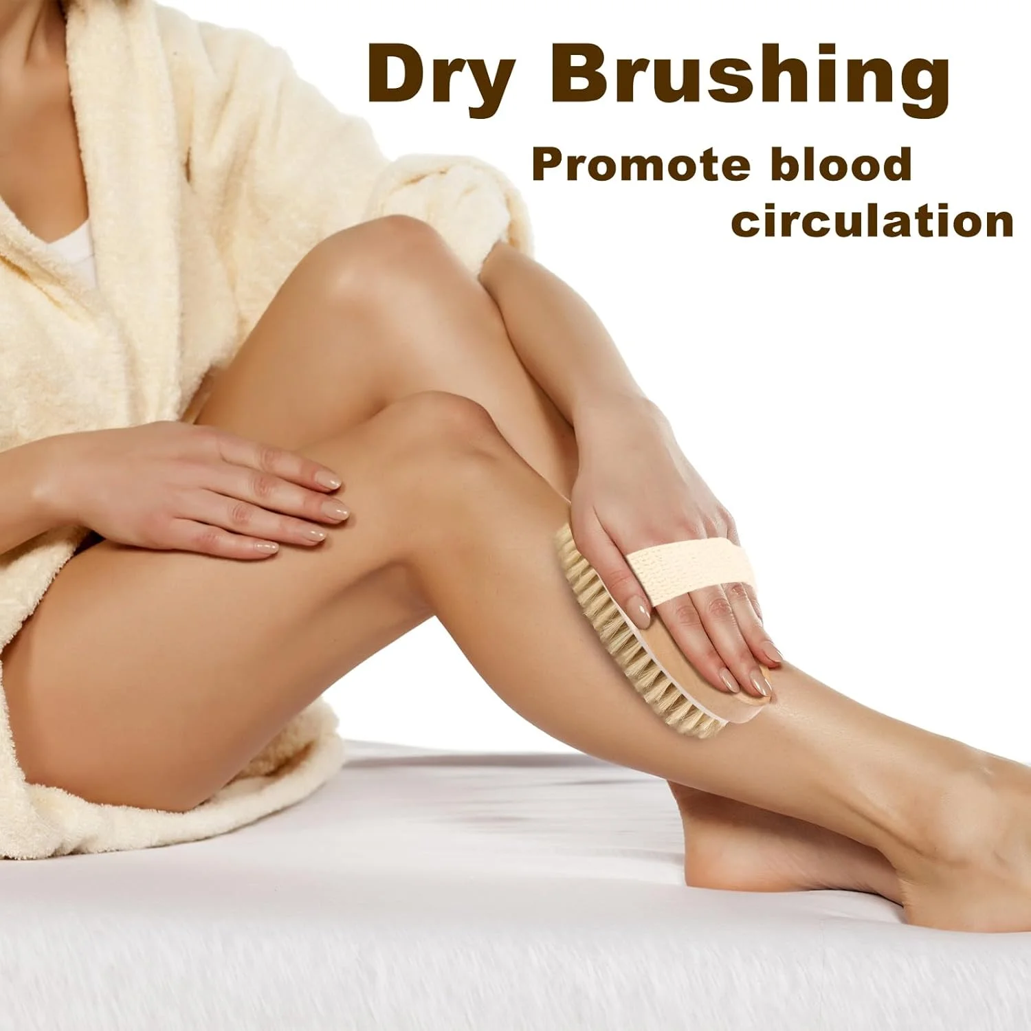 2Pcs Natural Bristle Exfoliating Brush, Body Scrubber for Lymphatic Drainage, Blood Circulation, Wet and Dry Brush, Deep Exfoliation for Smooth Skin