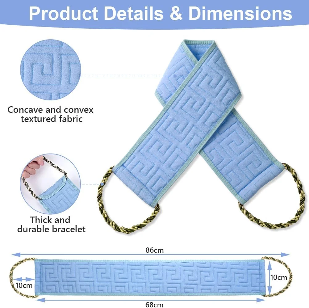 لیف اسکراب پشت برای حمام، 86 سانتی متری با دسته، ابزار لایه بردار دو طرفه بدن، لیف لایه بردار برای شستشوی عمیق بدن برای آقایان و بانوان (آبی اقیانوسی)