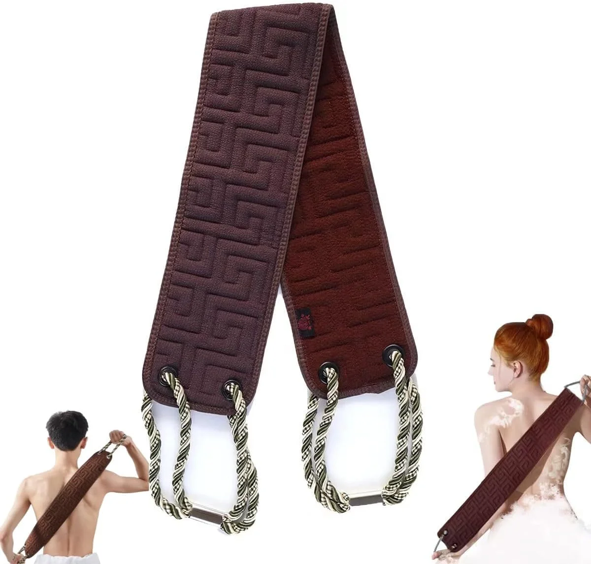 لیف اسکراب لایه بردار پشت با دسته های ارتقا یافته، لیف شستشوی دو طرفه پشت با دسته برای استفاده در حمام، ابزار حمام لایه بردار بدن برای پاکسازی عمیق بدن برای مردان و زنان (قهوه ای)