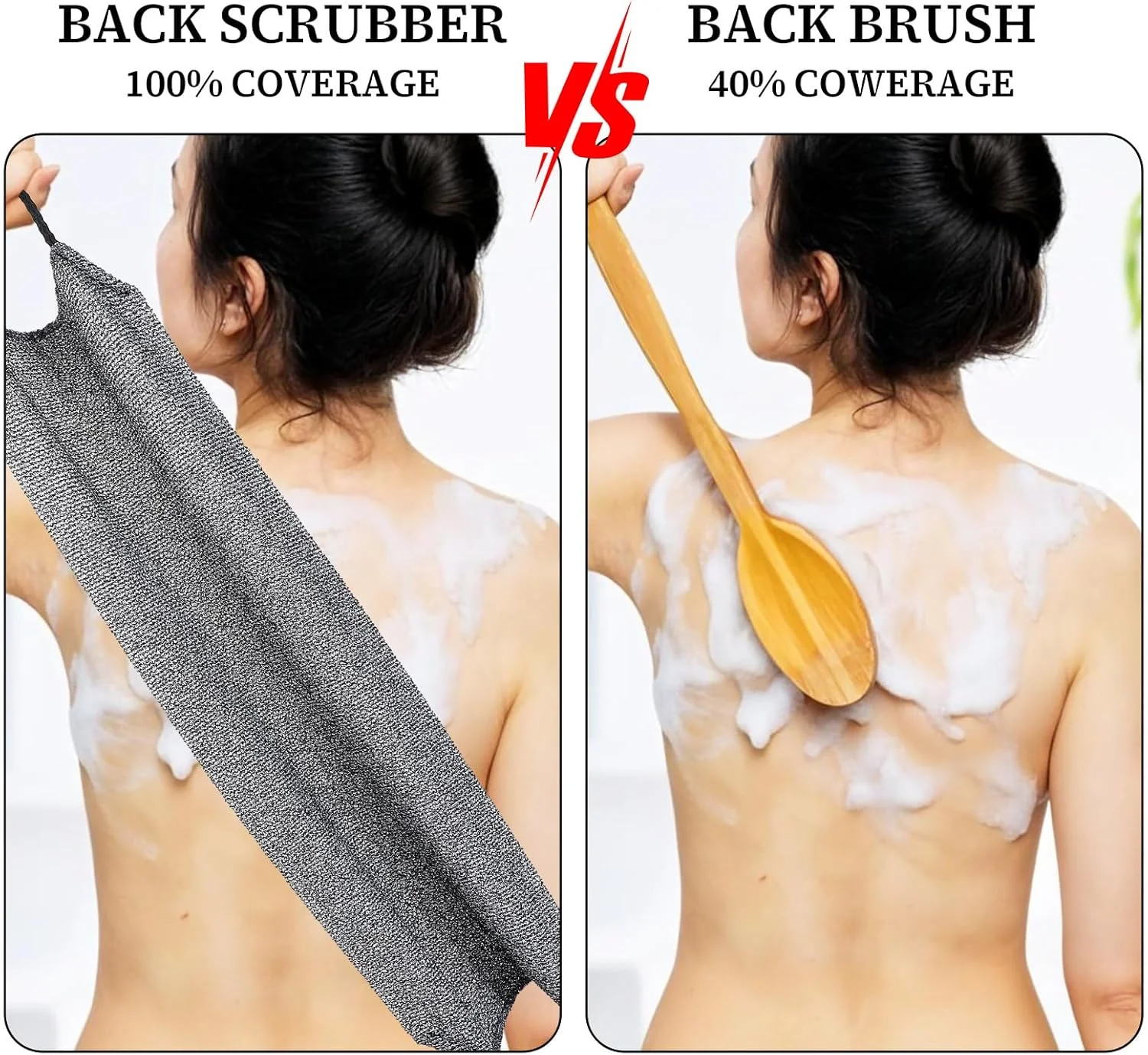 دو عدد لیف لایه بردار حمام برای بدن، لیف پشت شور نایلونی، پارچه شستشوی لایه بردار پشت با بند کششی، حوله لیف برای شستشوی عمیق پوست برای آقایان و بانوان