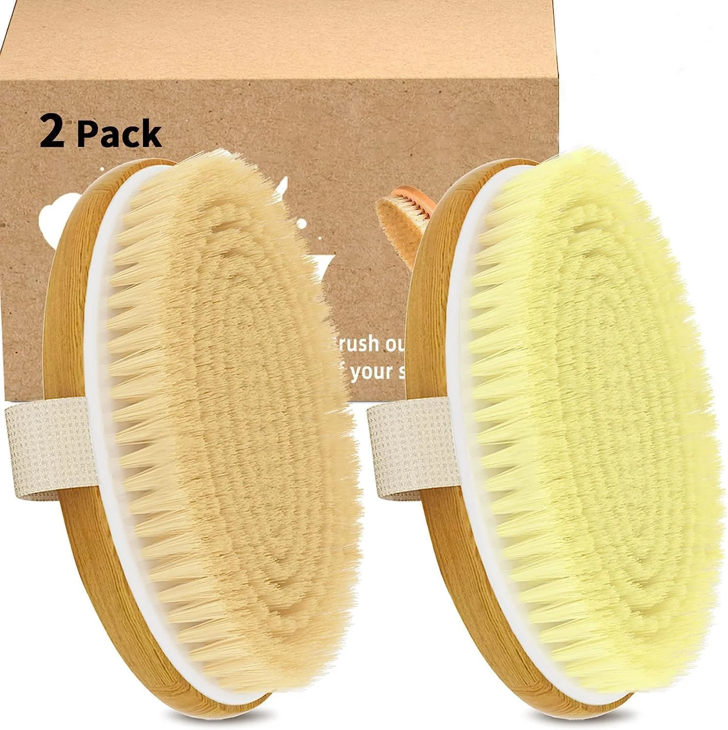 بسته 2 عددی برس بدن خشک، اسکرابرهای لایه بردار بدن، برس حمام با موهای طبیعی برای پوست خشک، بهبود گردش خون، جلوگیری از موهای زیر پوستی، کاهش آکنه و سلولیت