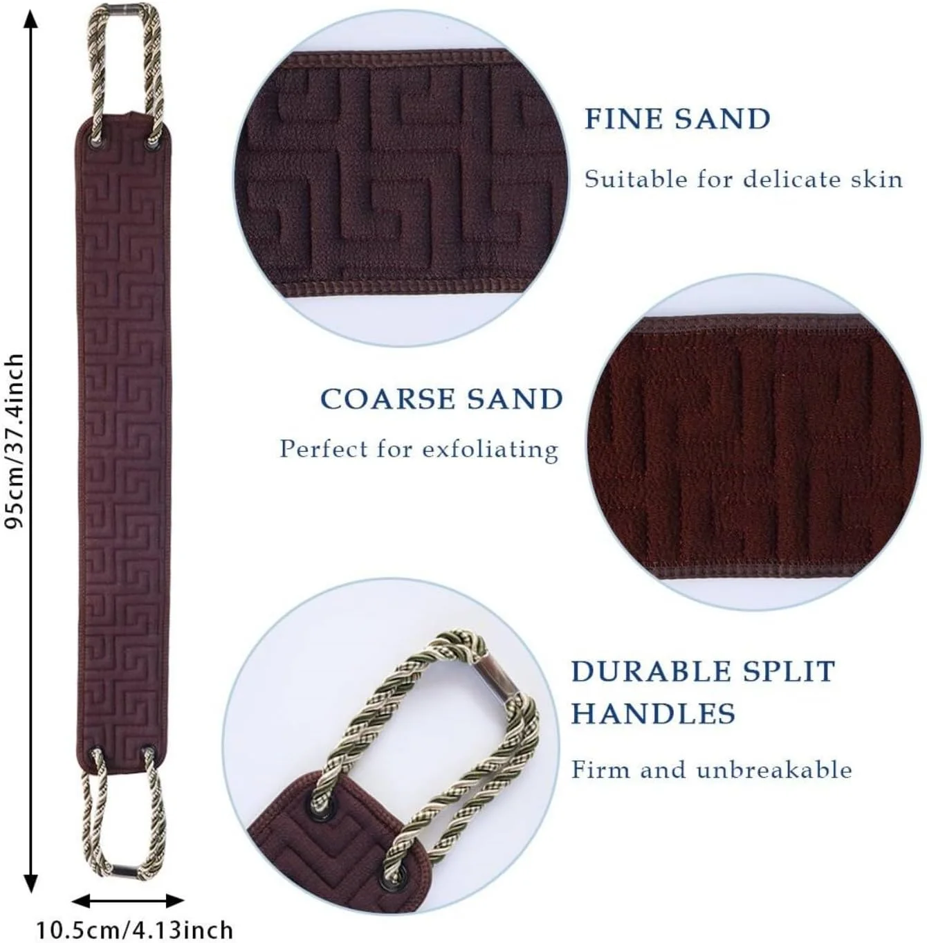 لیف اسکراب لایه بردار پشت با دسته های ارتقا یافته، لیف شستشوی دو طرفه پشت با دسته برای استفاده در حمام، ابزار حمام لایه بردار بدن برای پاکسازی عمیق بدن برای مردان و زنان (قهوه ای)