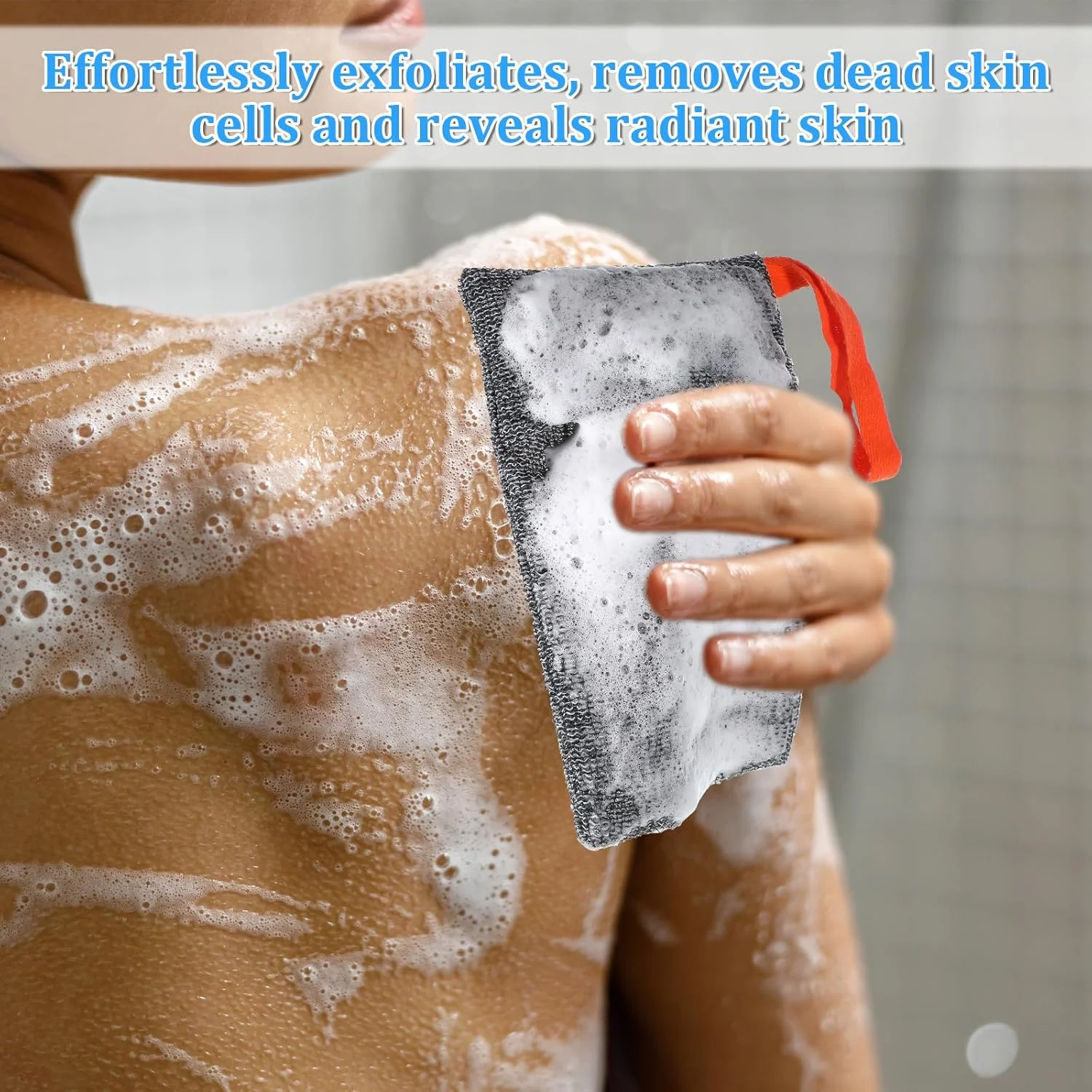 2 عدد کیسه صابون، کیسه صابون لایه بردار، کیسه محافظ صابون، اسکرابر بدن، لایه بردار، کیسه توری کف کننده صابون، خاکستری