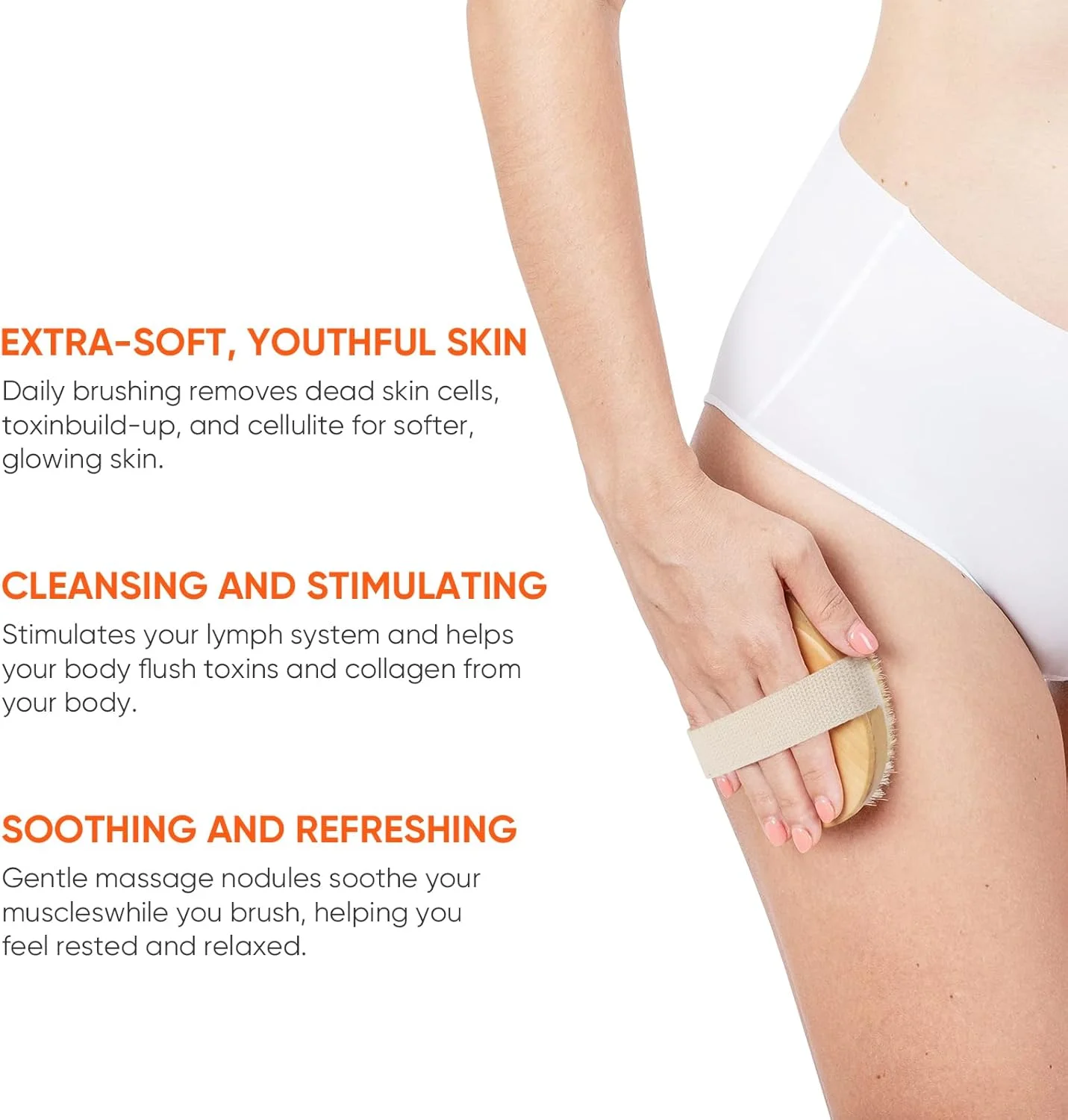 برس حمام گرد لایه بردار خشک، برس چوبی اسکرابر بدن با گره های ماساژ و الیاف مویی برای پوست مرده، سلولیت و لنفاوی