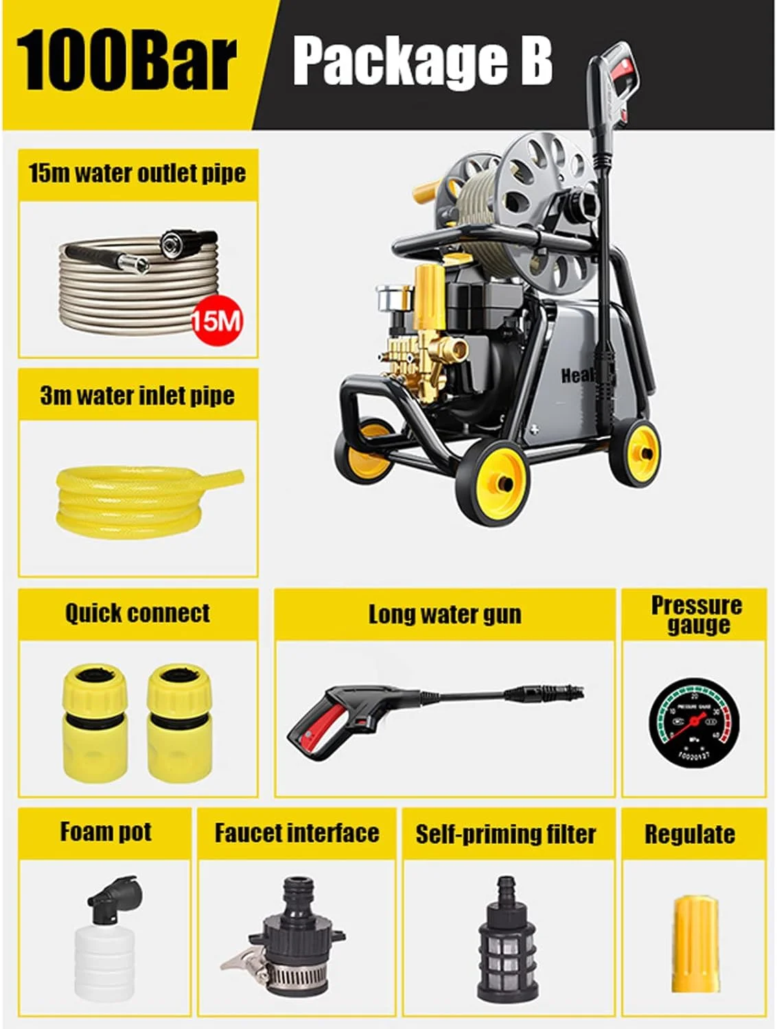 دستگاه کارواش فشار قوی GGFIJHV، پمپ کارواش قابل حمل 100 بار، کیت واترجت کارواش با موتور القایی