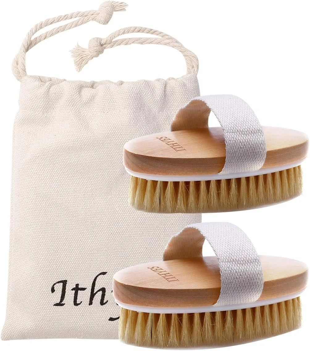 برس بدن برای برس لایه برداری خشک 2 عددی برس حمام موی طبیعی برای از بین بردن سموم پوست مرده سلولیت، بهبود عملکردهای لنفاوی، لایه برداری، تحریک گردش خون