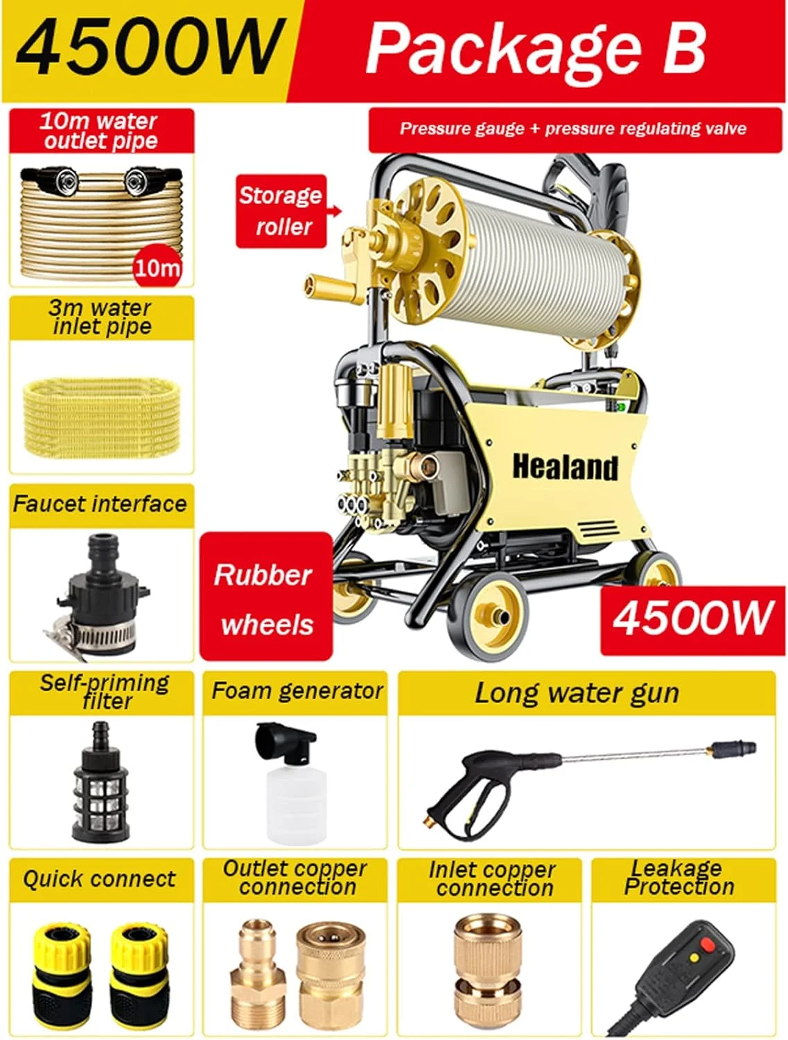 کارواش قابل حمل 130 بار GGFIJHV، دستگاه شستشوی فشار قوی فوم شوی خودرو، پمپ آب ابزار تمیز کننده