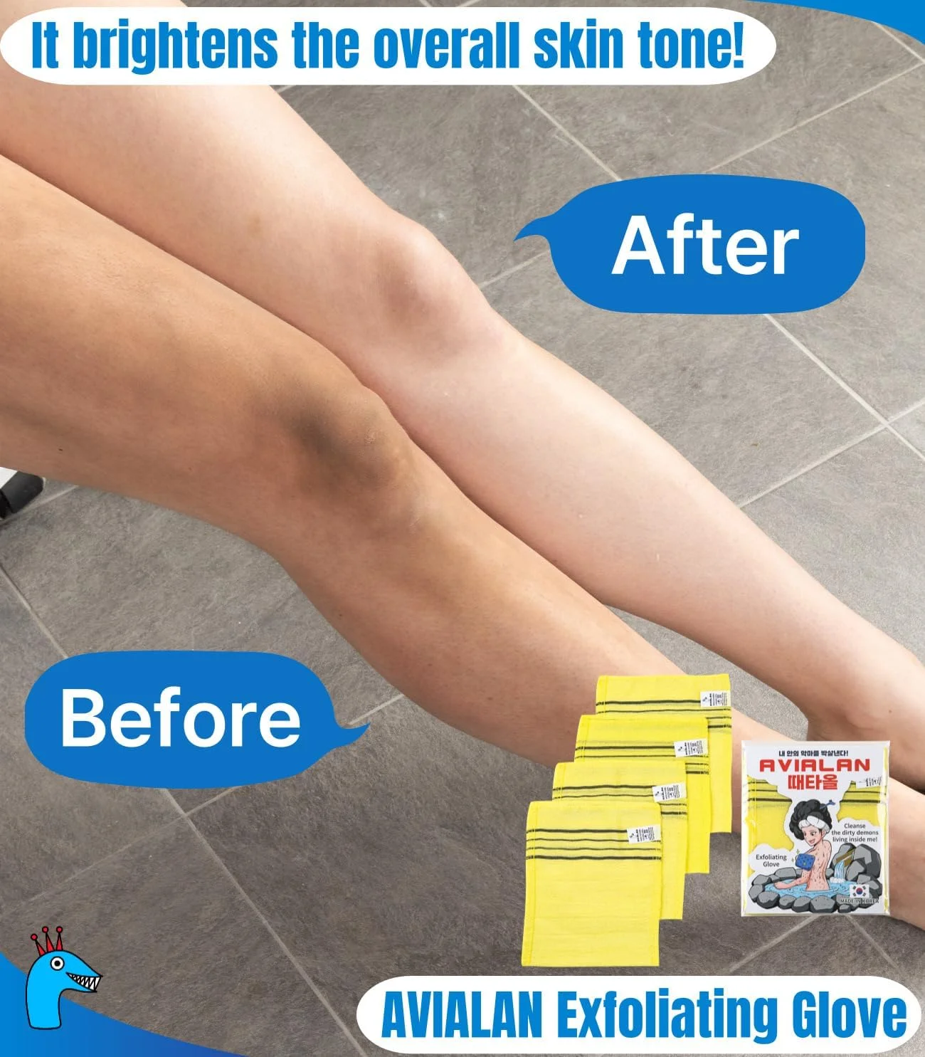 دستکش لایه بردار، لیف حمام، مراقبت از پوست کره ای، اسکراب صورت، لب و بدن، برس خشک کن بدن، اسکرابر پا و پشت (زرد)